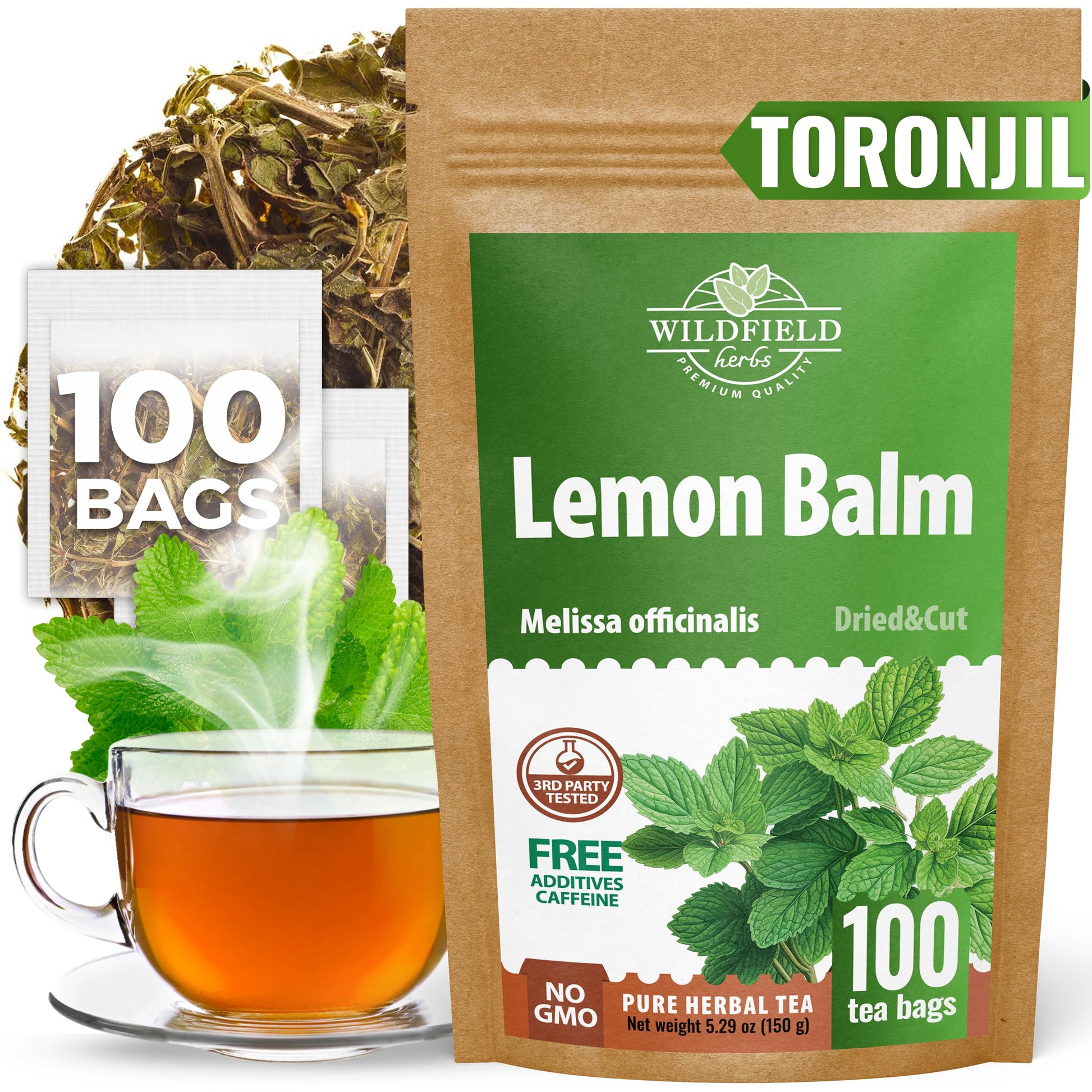 100 Bags Dried Lemon Balm Herb Frontier Loose Lemon Balm Tea (Melissa Officinalis Tea) - 100 Count 1.5 g Bags Melissa Herb Te De