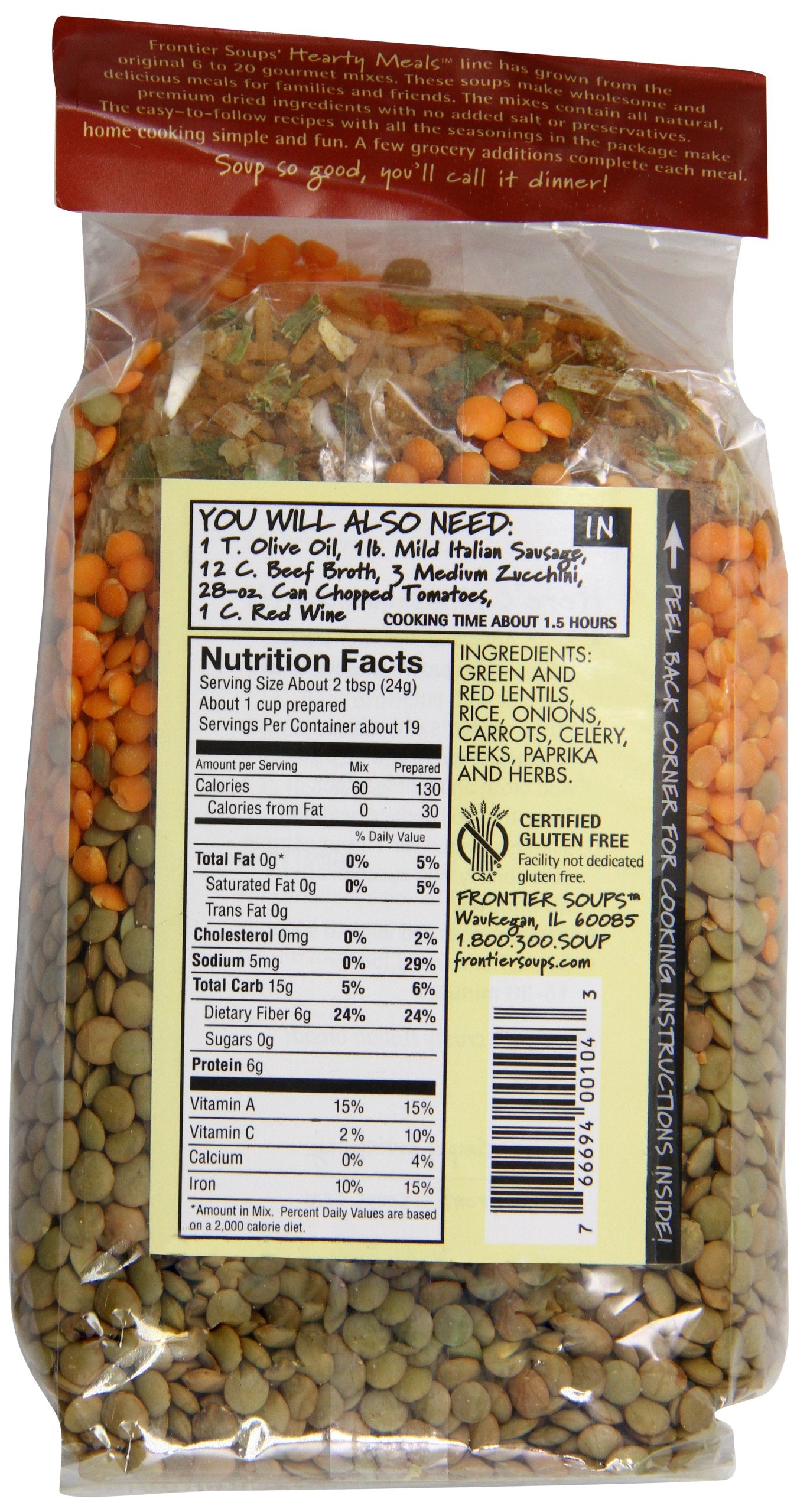 Frontier Soups Hearty Meals Indiana Harvest Sausage Lentil Soup, 16-Ounce Bags (Pack Of 4)