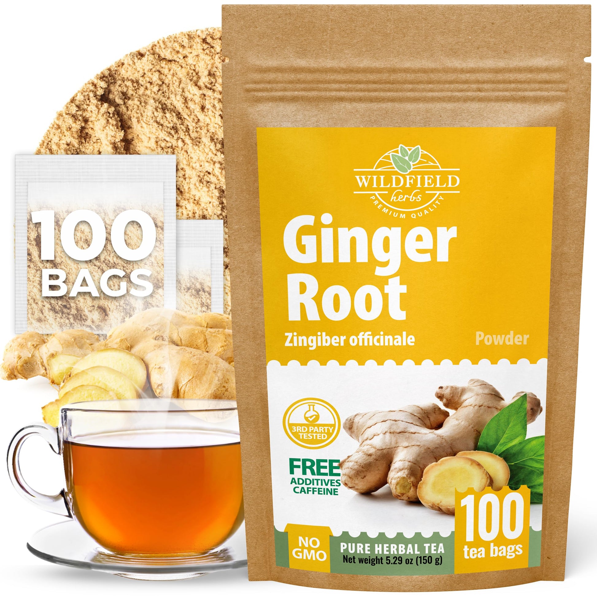 100 Bags Flavor Blendger Tea Flavor Blendger Root Tea Dry Dried Herb (Zingiber Officinale) - 100 Count 1.5G Bags Ra?Z De Jengibre