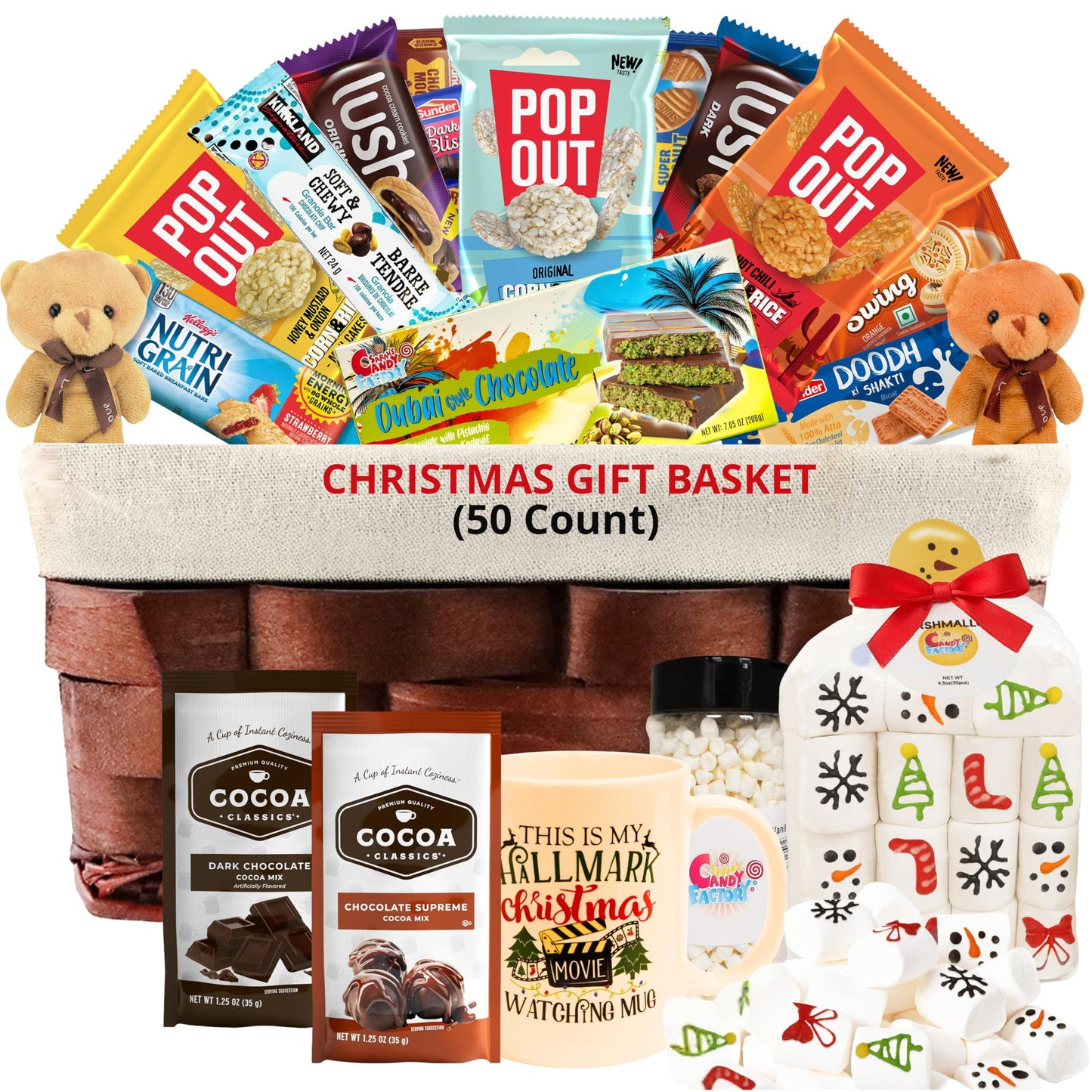 Hot Cocoa Gift Set With Marshmallows  Mug  Cookies  Snacks & Teddy Bears  Includes Dubai Chocolate (200G)