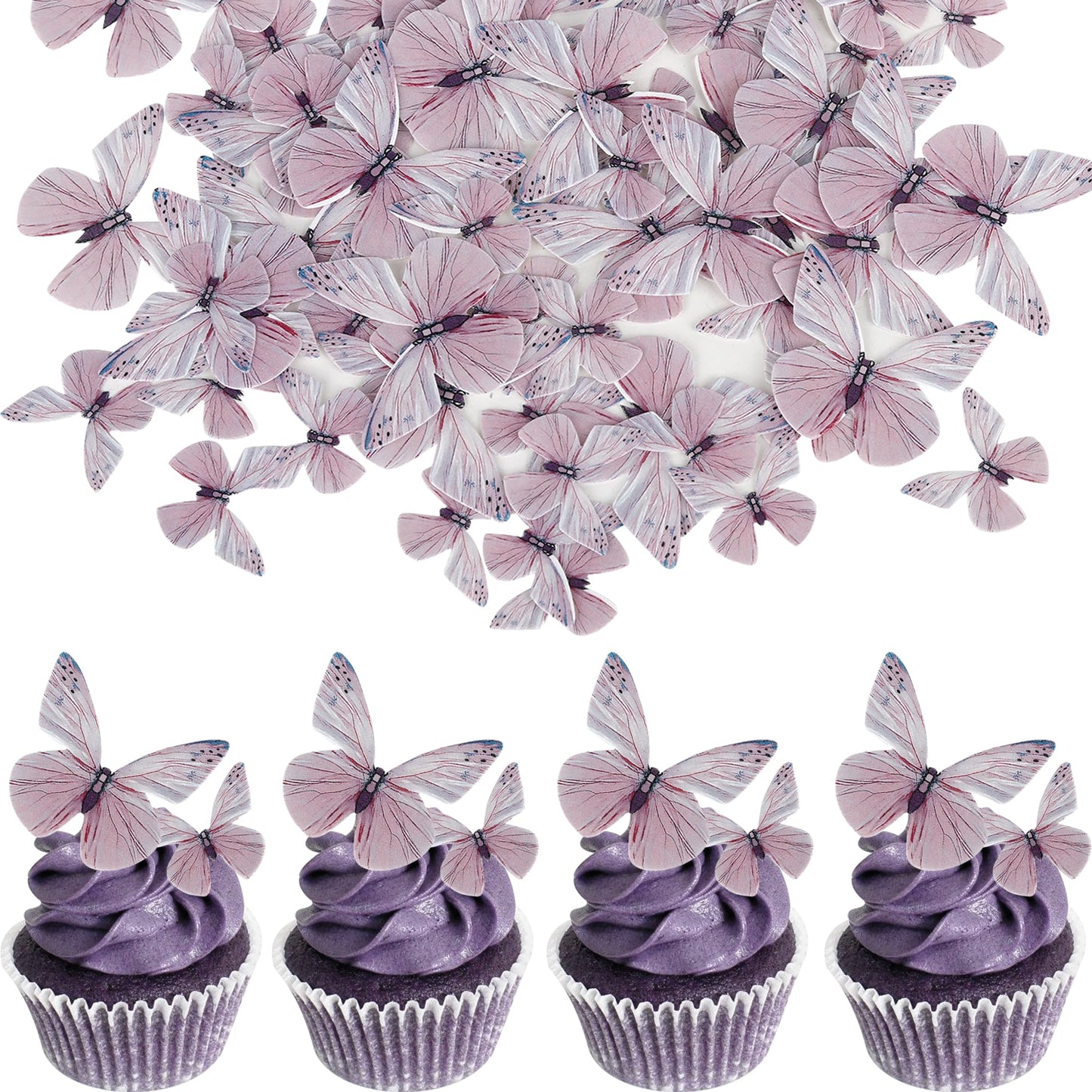 ZHUOWEISM 72PCS Butterfly Edible Cupcake Toppers, Purple Paper Cake Decorations for Baby Shower & Kids Birthday Party