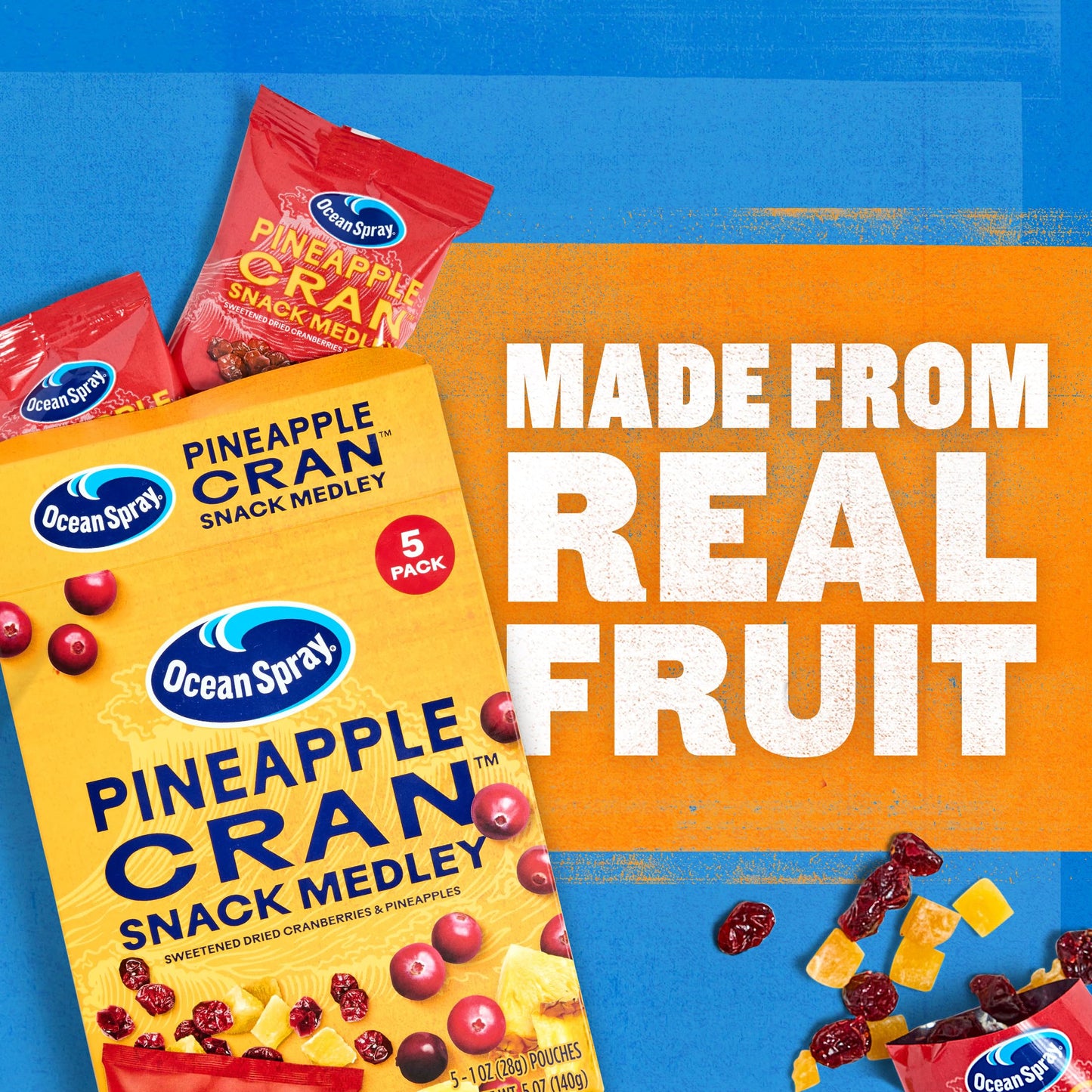 Ocean Spray Pineapple Cran Snack Medley, Cranberry And Pineapple Dried Fruit Snack, 1 Oz Pouches, 5 Count (Pack Of 10)