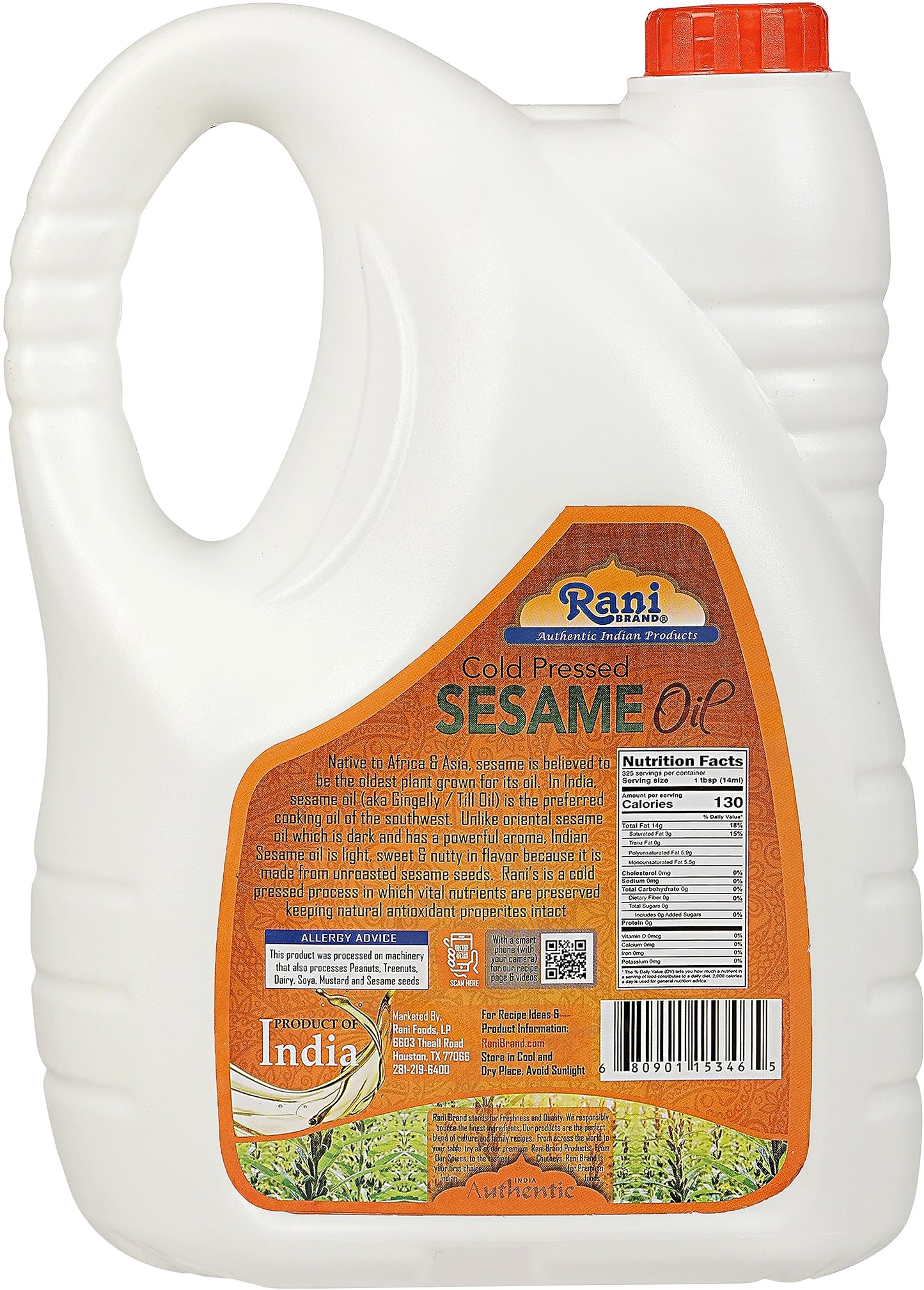 Rani Sesame Oil 169 Ounce (5 Liter) Cold Pressed | 100% Natural | Non-Gmo | Kosher | Vegan | Gluten Free