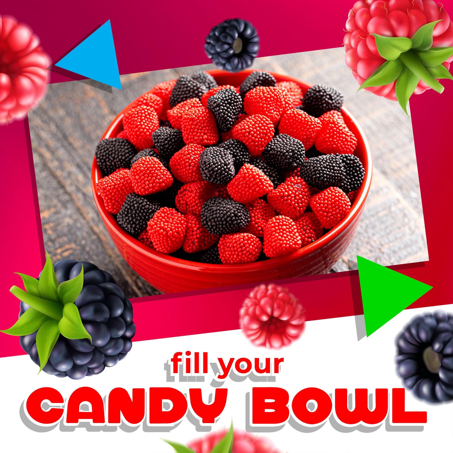 Berries Gummy Candy | 2 Pound Bag | Red And Black Soft Snacks