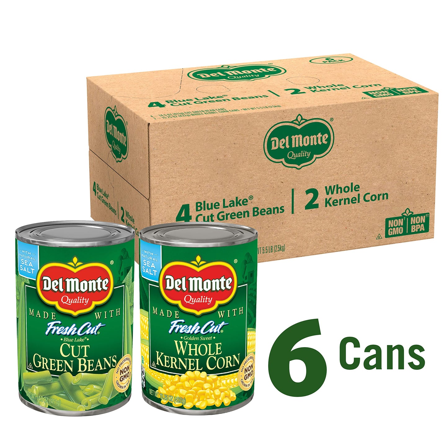 Del Monte Fresh Cut Canned Vegetables Variety Pack, Green Beans And Whole Kernel Corn, 6-Pack