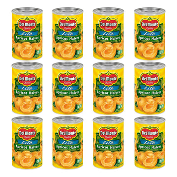 Del Monte Lite Apricot Halves in Extra Light Syrup, Canned Fruit, 15 oz Can (12 Pack)