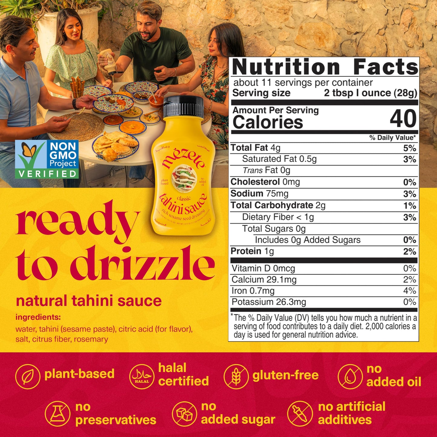 Mezete Tahini Sauce - No Added Oils, Non-GMO, Squeezable Bottle, 315g (Pack of 3)