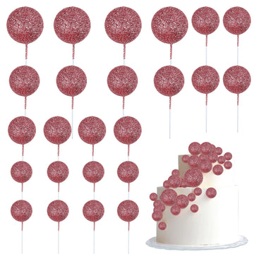 24 Pcs Glitter Balls Cupcake Toppers Foam Ball Cake Picks Mini Balloon Diy Cake Insert Topper Decoration For Baby Shower Wedding