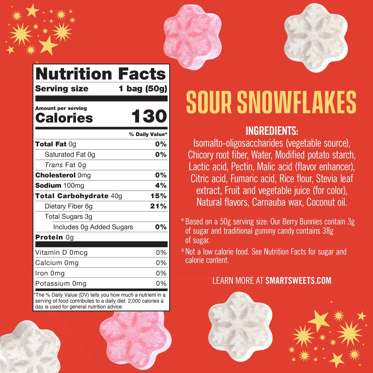 SmartSweets Sour Snowflakes Sour Candy: 1.8oz (Pack of 14)  Gummy Candy with Low Sugar  Low Calorie  No Artificial Sweeteners  Plant-Based  Gluten-Free  Healthy Snack for Kids & mature-themeds  Holiday Treat