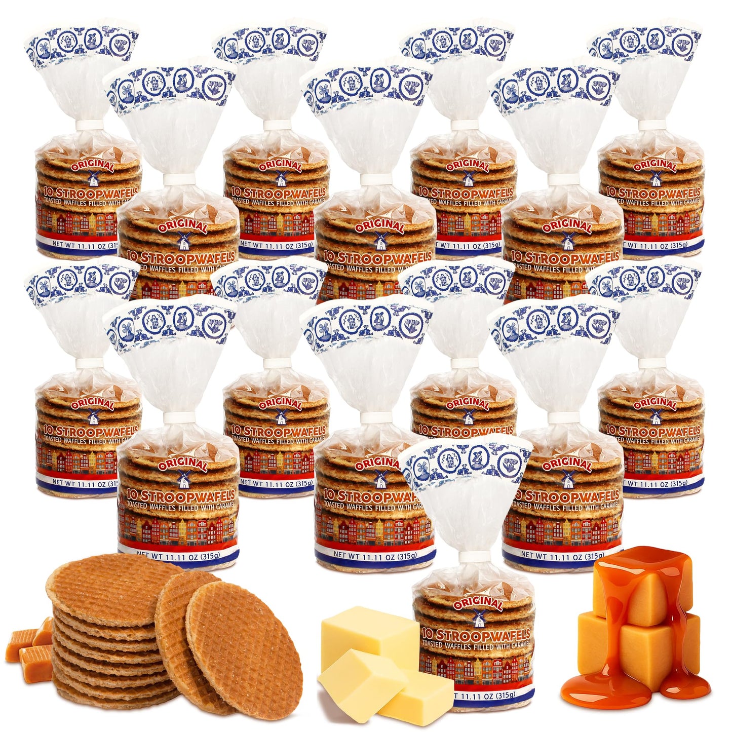 Le Chic Patissier 150 Caramel & Vanilla Stroopwafels Soft Toasted Pack of 15 (11.11oz each) Original Dutch Caramel Waffle Recipe
