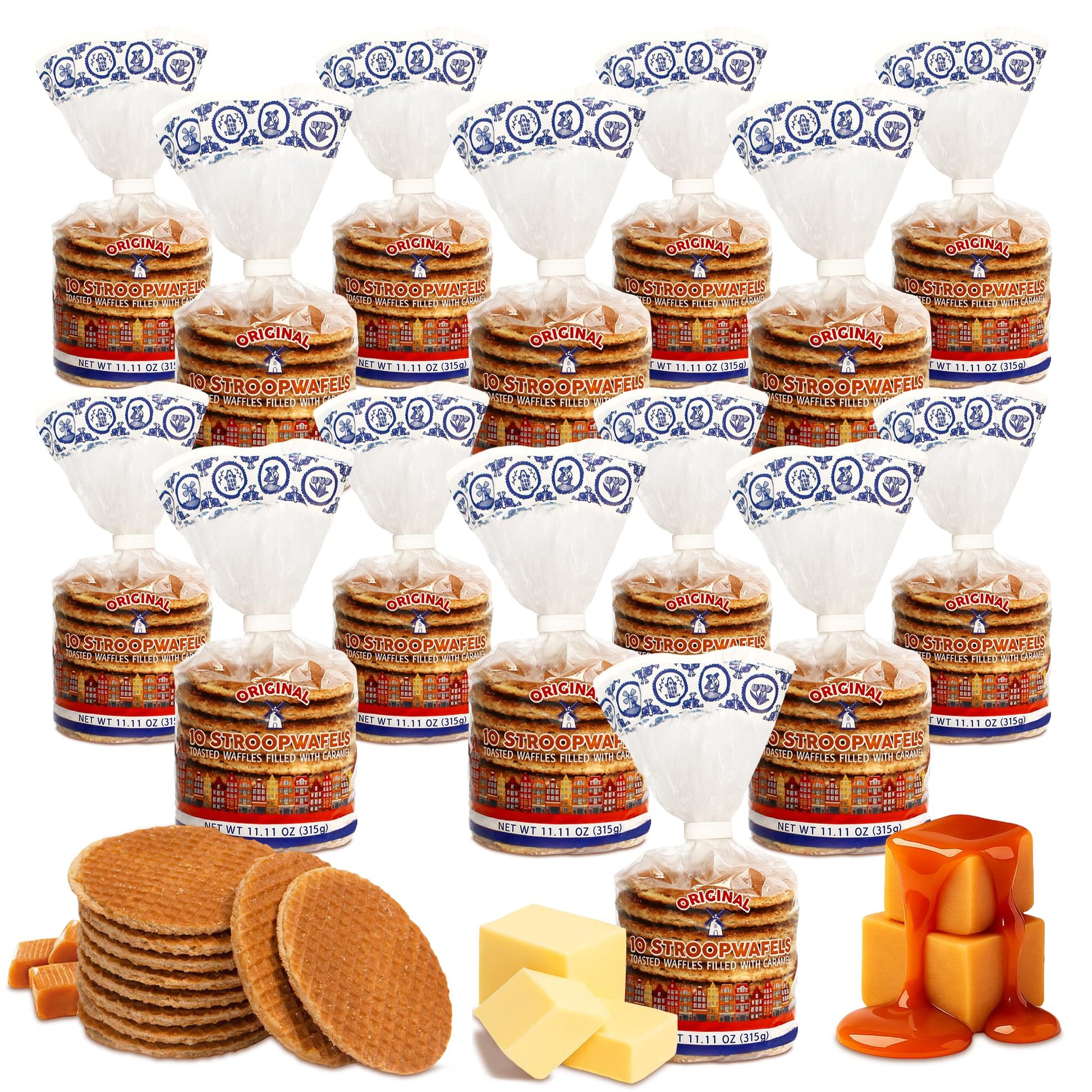 Le Chic Patissier 150 Caramel & Vanilla Stroopwafels Soft Toasted Pack of 15 (11.11oz each) Original Dutch Caramel Waffle Recipe