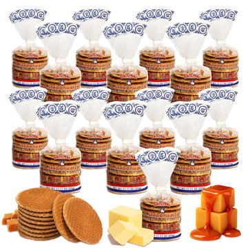 Le Chic Patissier 150 Caramel & Vanilla Stroopwafels Soft Toasted Pack of 15 (11.11oz each) Original Dutch Caramel Waffle Recipe