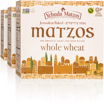Yehuda Whole Wheat 10.5 oz Matzo Thins (3 Pack) Jerusalem Baked, Thin, Crisp & Delicious! Kosher for Passover