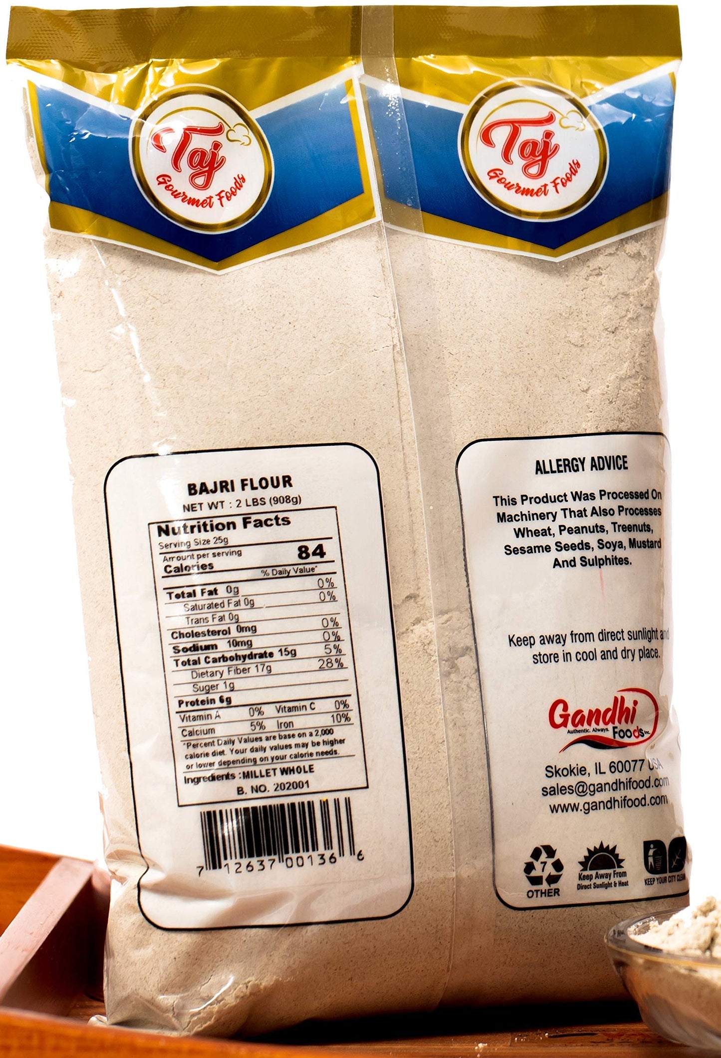 TAJ Millet Flour | Bajra Atta | 64 Ounce (Pack of 1)