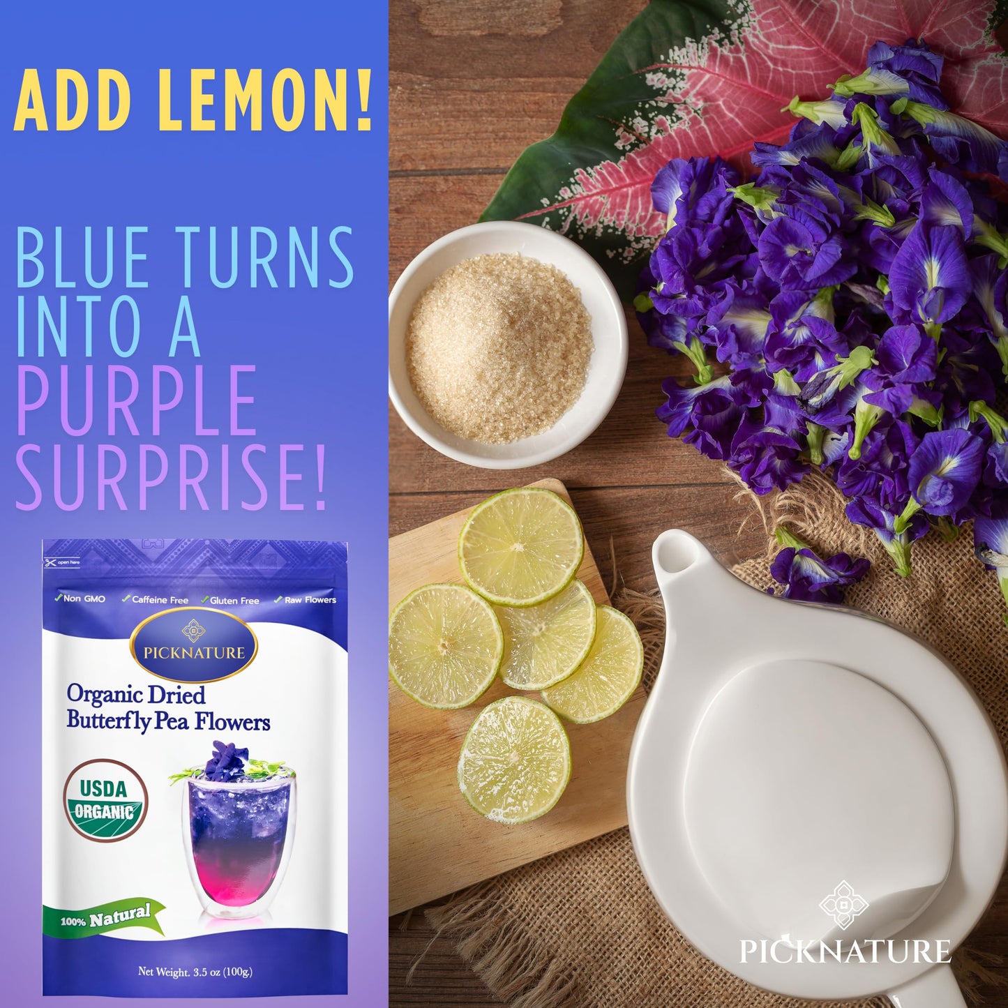 Picknature Butterfly Pea Flower Tea Loose Leaf Freshly Picked From Thailand | 3.5 Oz (300+ Cups) | Herbal Blue Tea Gifts | Usda Organic