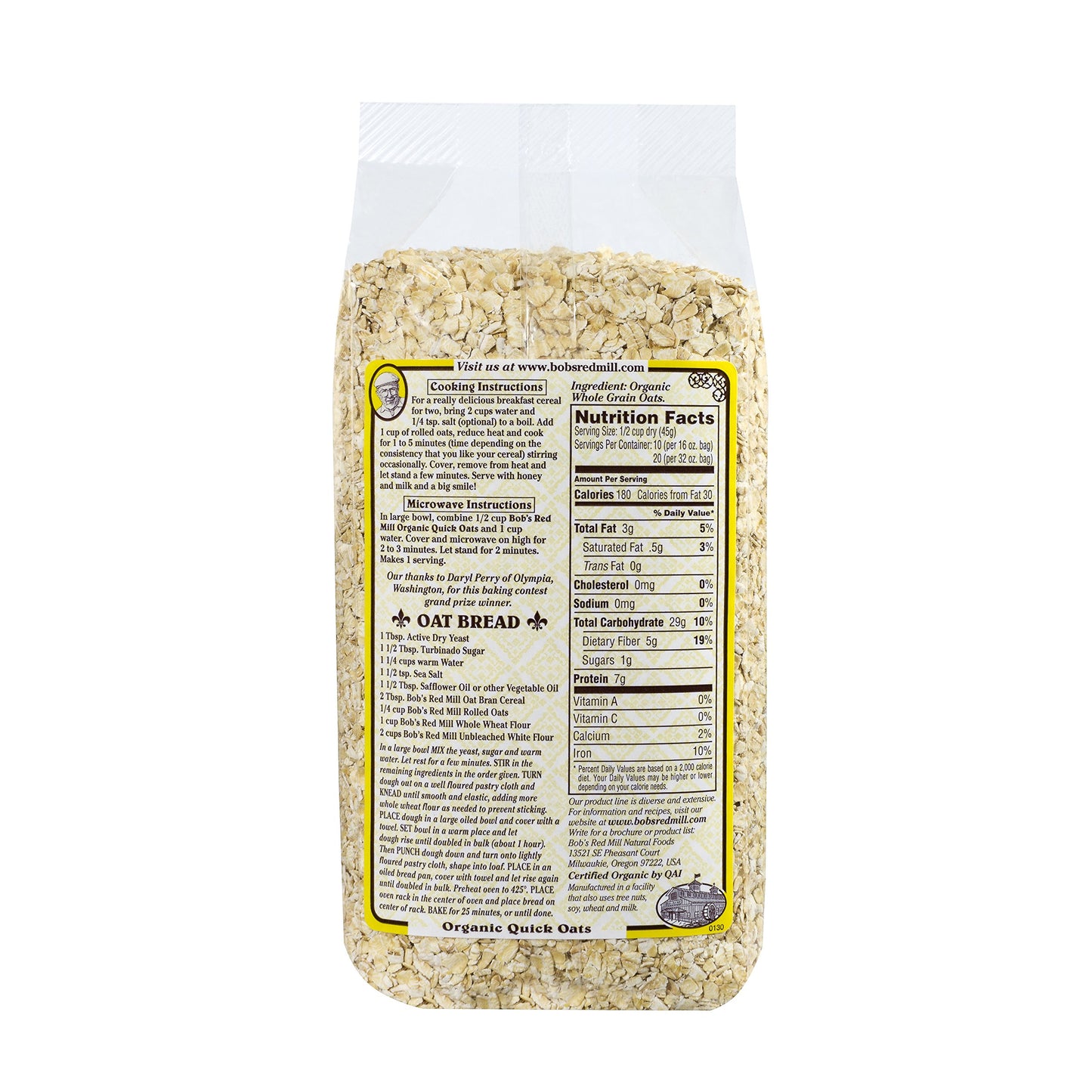 Bob'S Red Mill Organic Oats Rolled Quick, 16 Ounce (Pack Of 4)