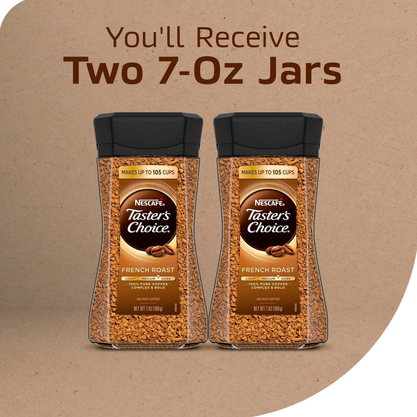 NESCAFÉ Taster's Choice Dark Roast Instant Coffee, French Roast, 2 Jars (7 Oz Each) - Rich Flavor, Convenient Pack