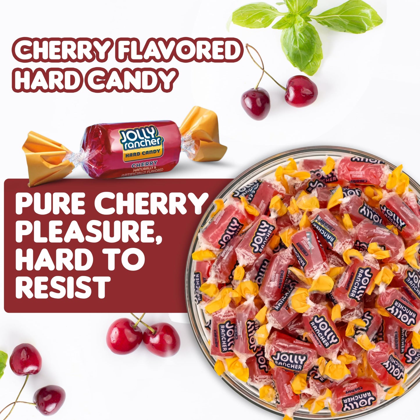 Cherry Jolly Ranchers Hard Candy - Original Flavor - 1 LB Bulk Bag (Approx. 75 Pieces) - Individually Wrapped Tart & Sweet Treat