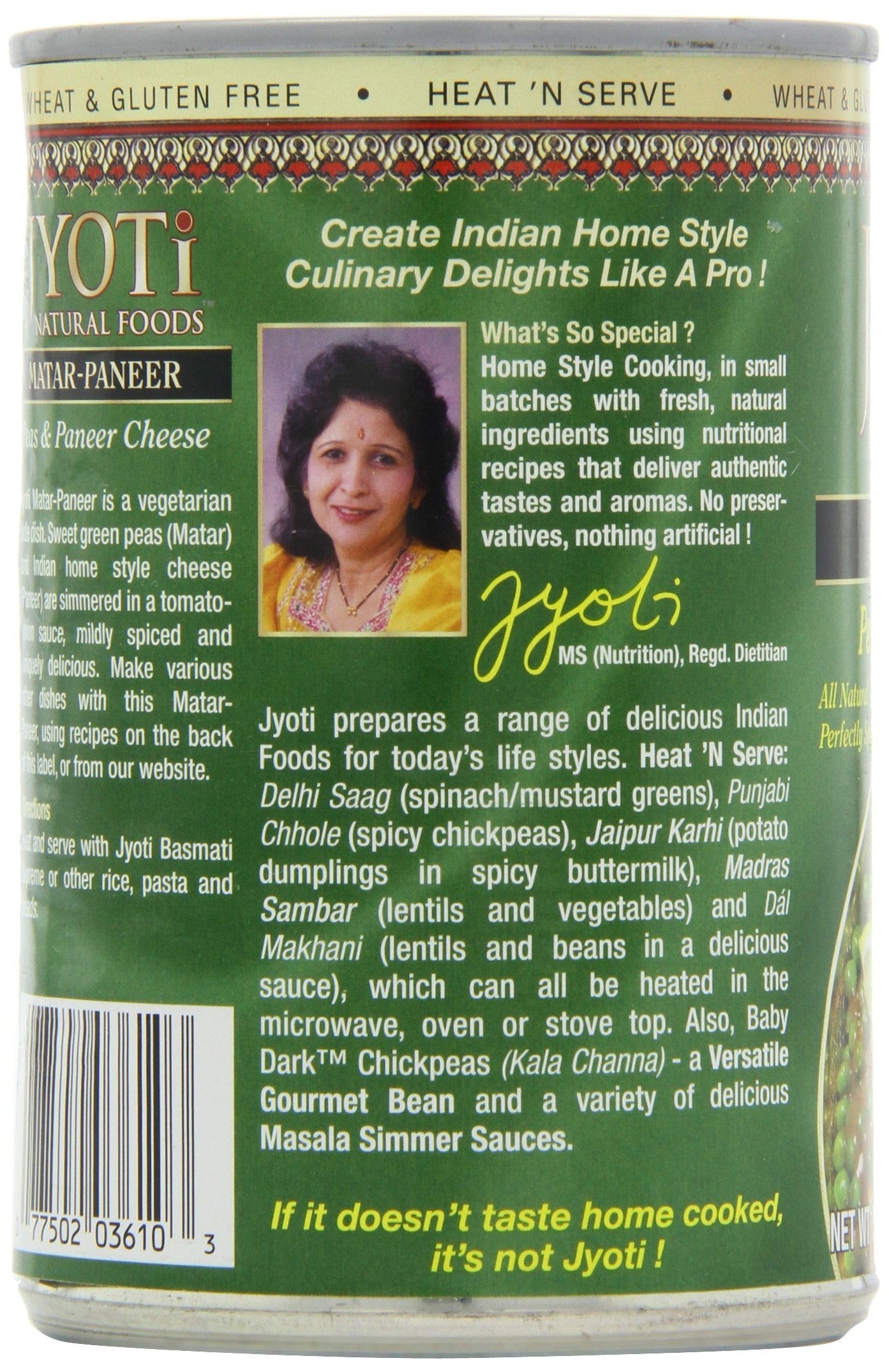 Jyoti Matar Paneer, 12 Cans Of 15 Oz Each, All Natural, Product Of Usa, Gluten Free, Vegetarian, Bpa Free, Halal