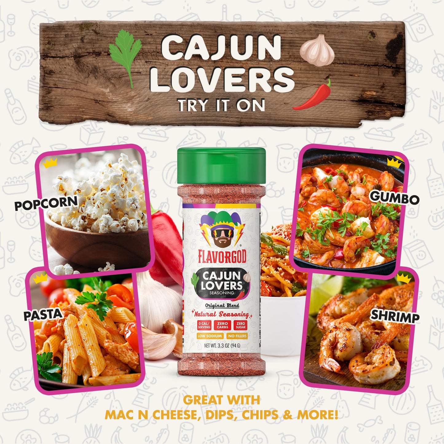 Flavor God 2 Bottles Cajun Lovers Seasoning Mix Natural Healthy Spice Blend For Grilling Chicken, Beef, Seafood, Vegetables, Sal