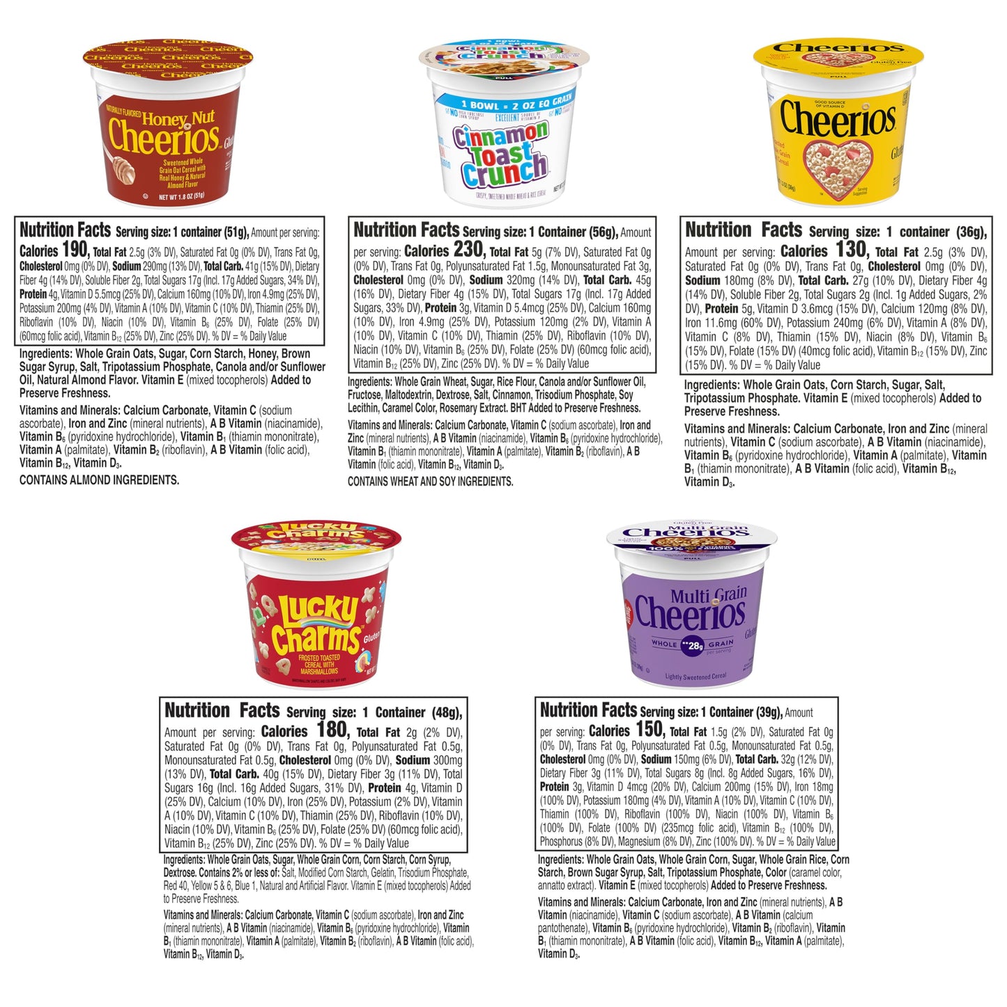 General Mills mature-themed Pack Assorted Cup Cereal, 60 Count, Pack of 1
