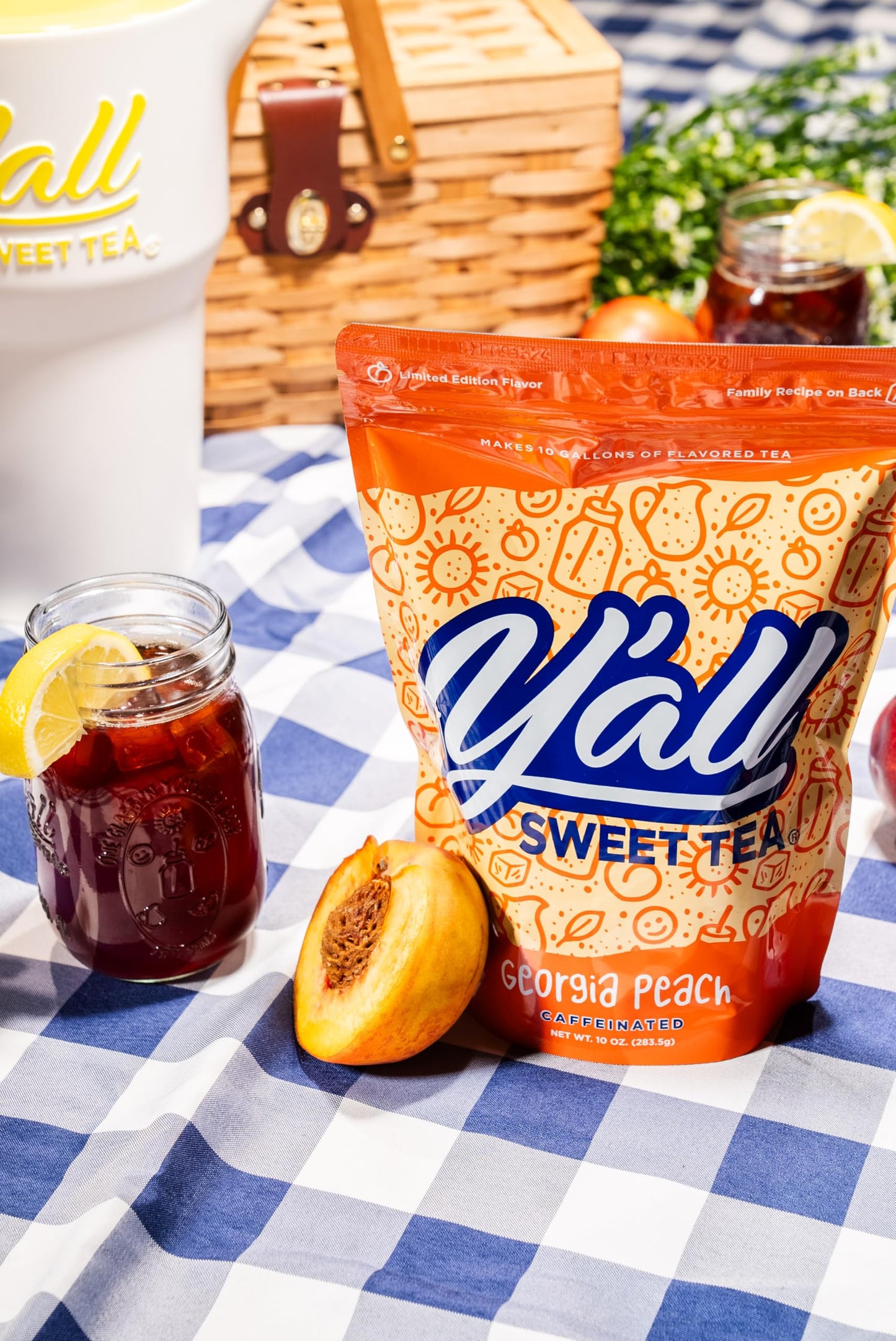 Yall Sweet Tea Peach Flavored Iced Tea Bags - 1 Gallon Size, 10 Bags Per Pack, Caffeinated, Quick Brew Southern Sweet Tea