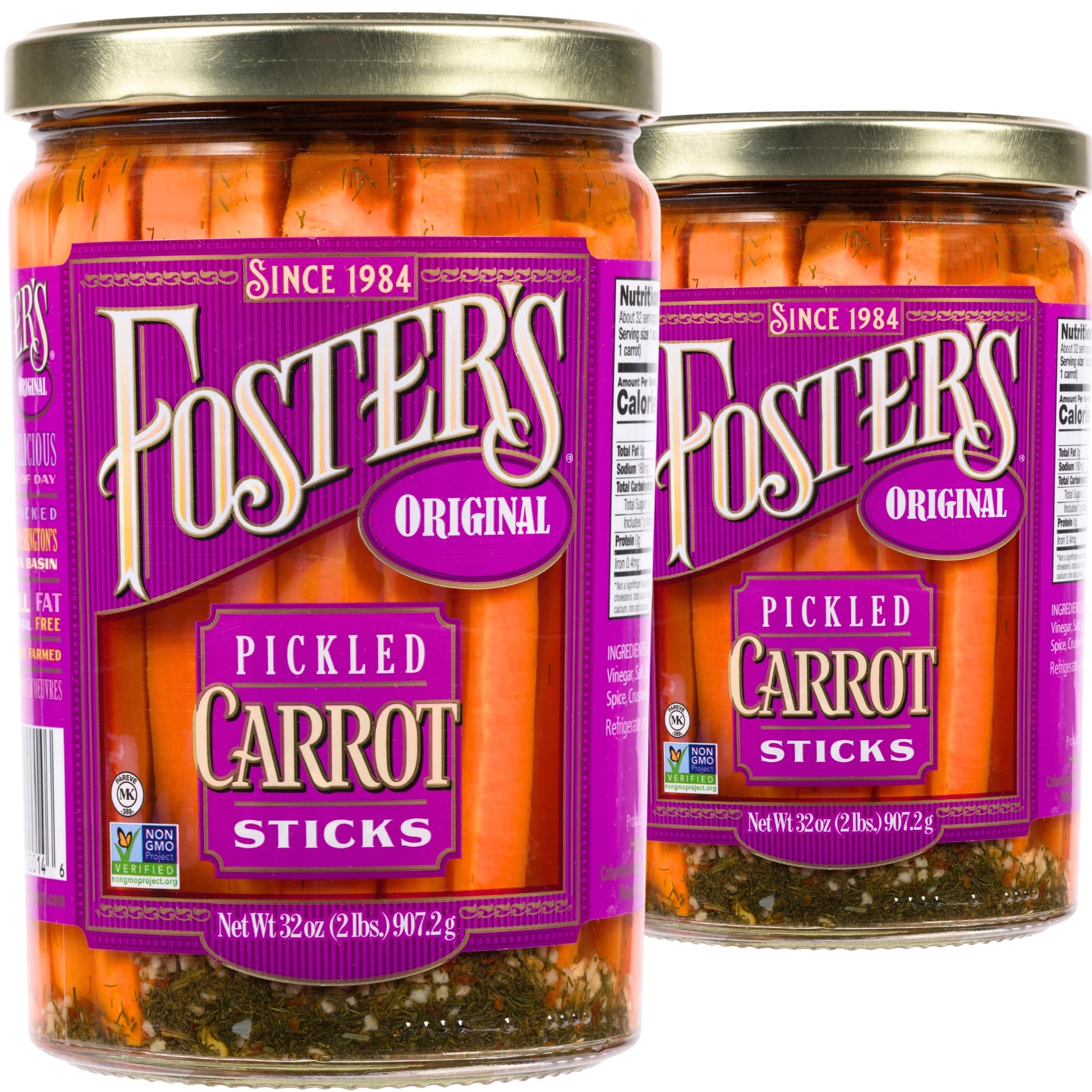 Foster'S Pickled Carrots- Original- 32Oz (2 Pack) - Pickled Carrots In A Jar - Traditional Pickled Vegetables Recipe For 30 Year