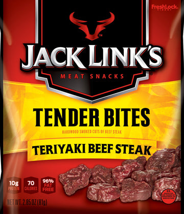 Jack Links Beef Steak Tender Bites, Teriyaki, 2.85 oz, Pack of 4