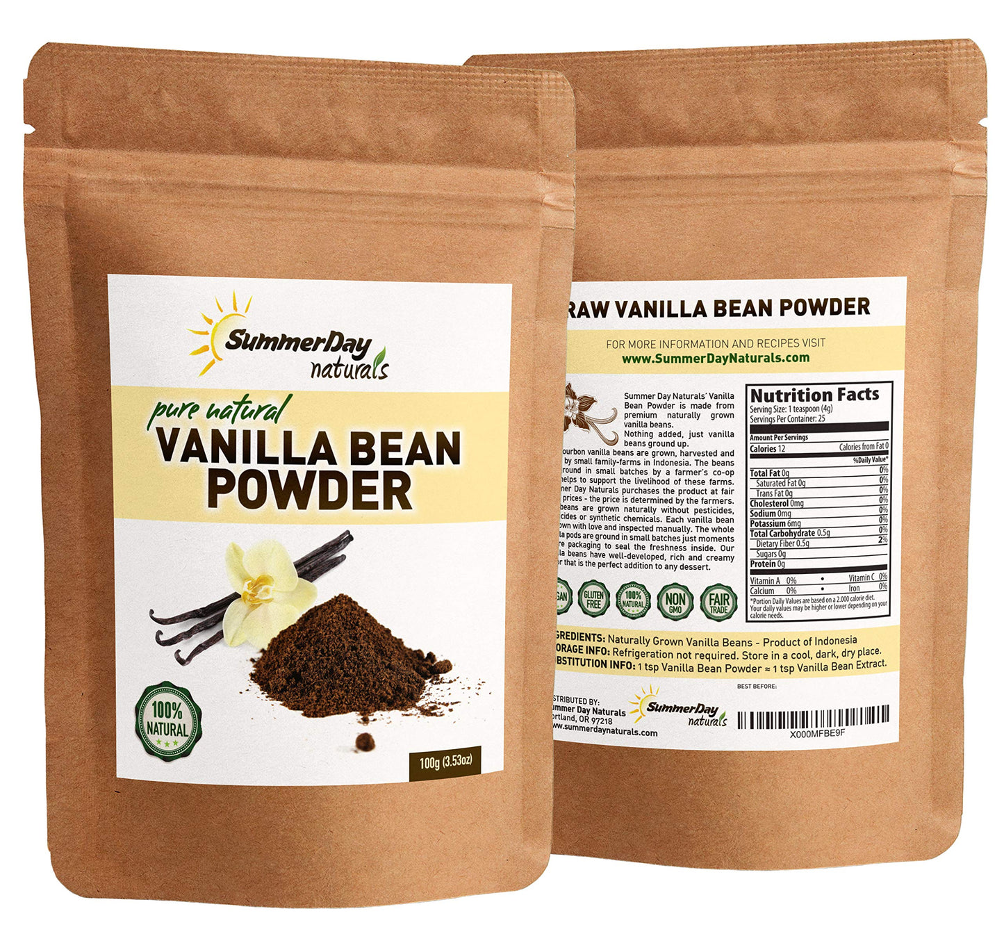 Vanilla Bean Powder, 3.53 Oz - Raw Ground Vanilla Bean - Unsweetened, Gluten-Free - Extremely Fresh - Ground Moments Before Pack