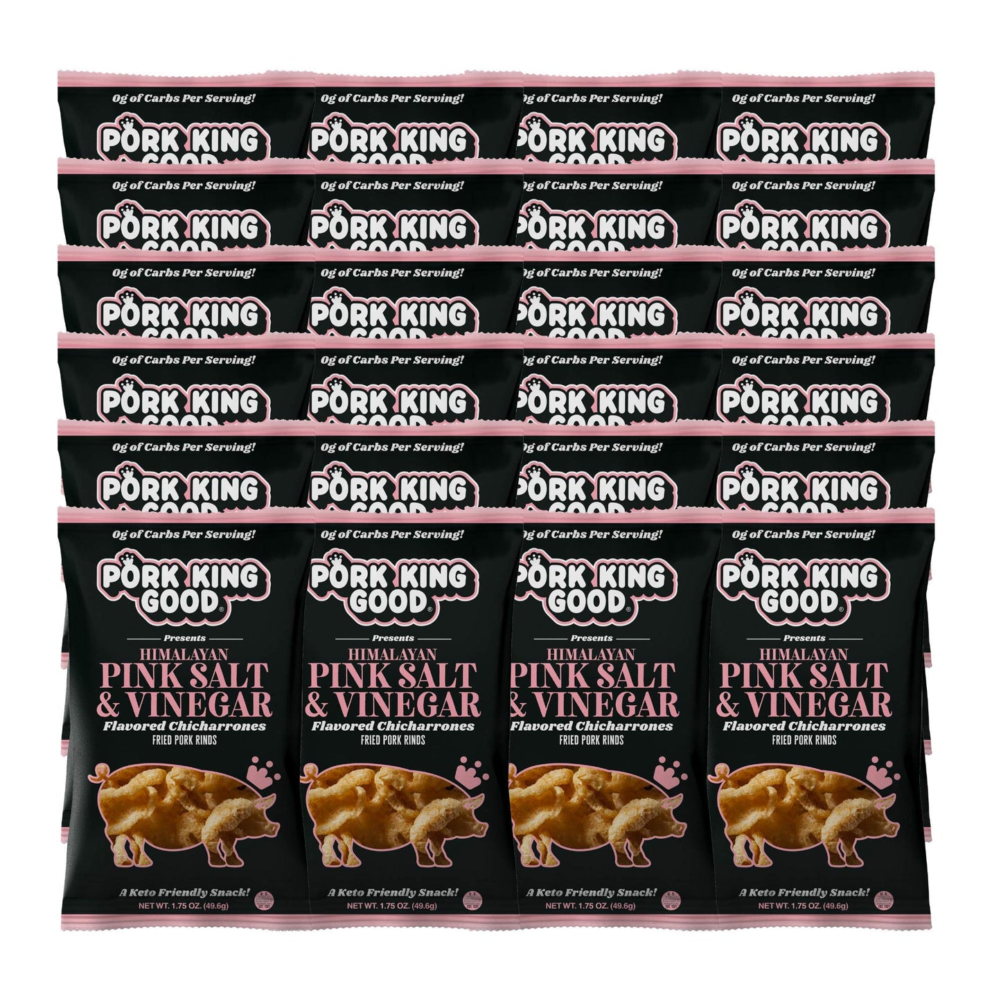 Pork King Good Pork Rinds - Himalayan Pink Salt & Vinegar 24 Pack Case (Chicharrones)