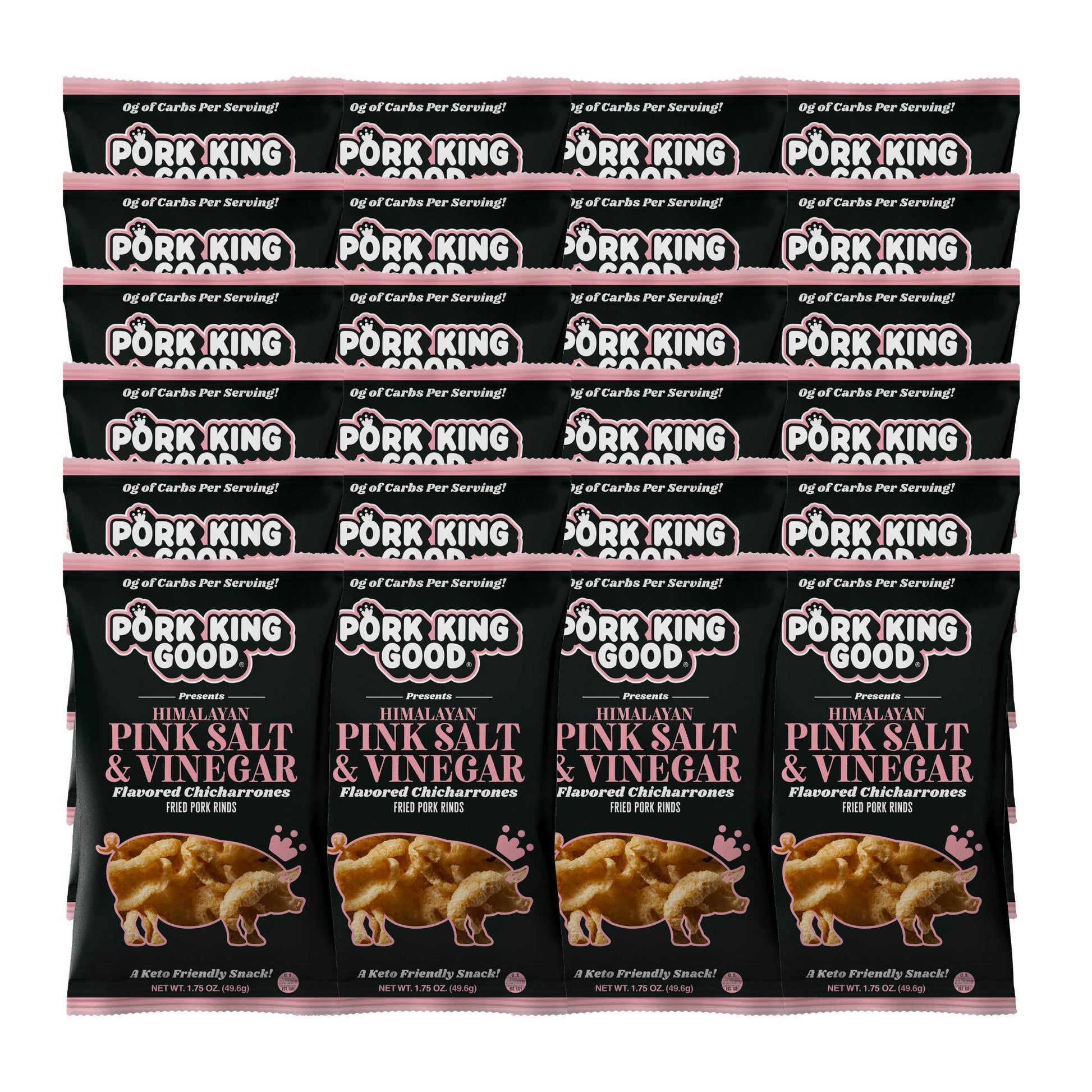 Pork King Good Pork Rinds - Himalayan Pink Salt & Vinegar 24 Pack Case (Chicharrones)