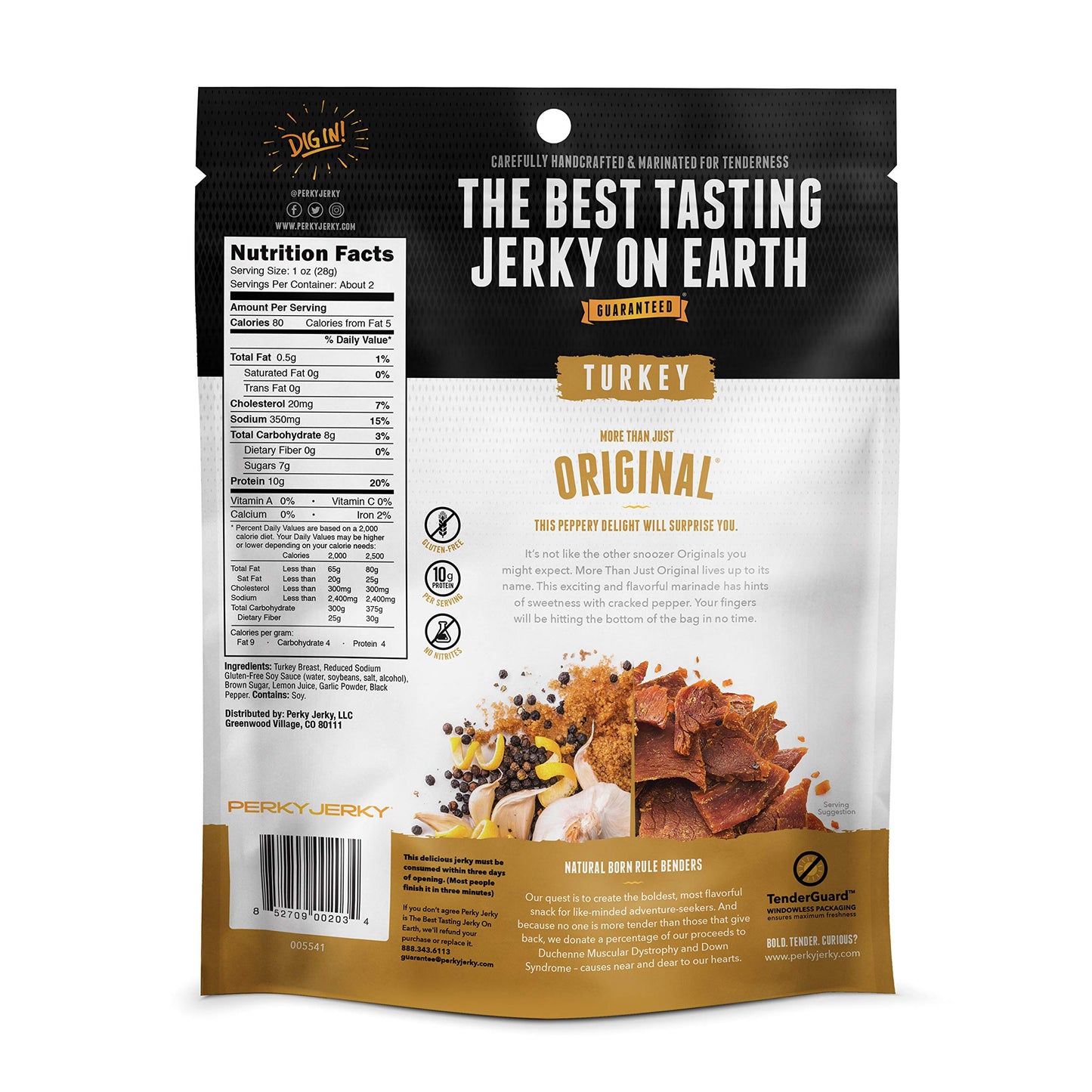 Perky Jerky Original Turkey Jerky, Low Sodium - 10G Protein Per Serving - Low Fat - 100% U.S. Sourced - Tender Texture And Bold