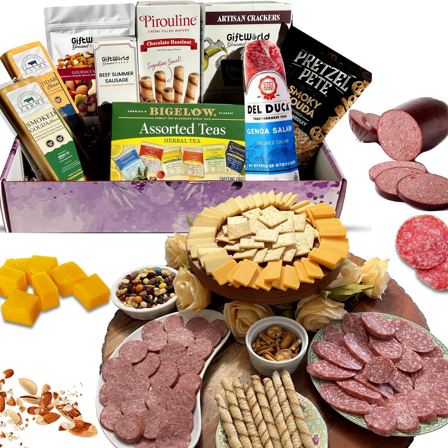 GiftWorld Sympathy Gift Basket - Meat and Cheese, Bereavement Idea, 16 Ounce, 9 Gourmet Items