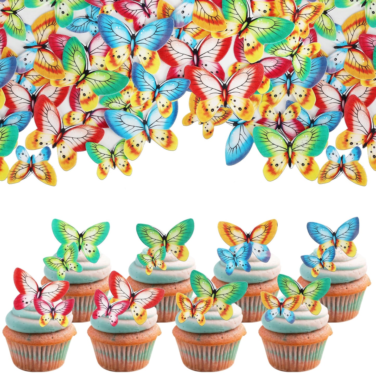 80 PCS Edible Wafer Paper Cupcake Toppers for Cake Decorating - Butterfly Themed Baby Shower, Wedding, Birthday Party Cupcake De