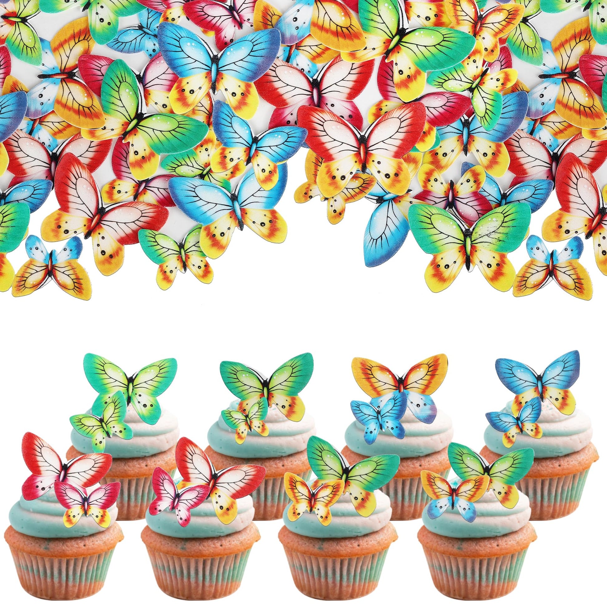 80 PCS Edible Wafer Paper Cupcake Toppers for Cake Decorating - Butterfly Themed Baby Shower, Wedding, Birthday Party Cupcake De
