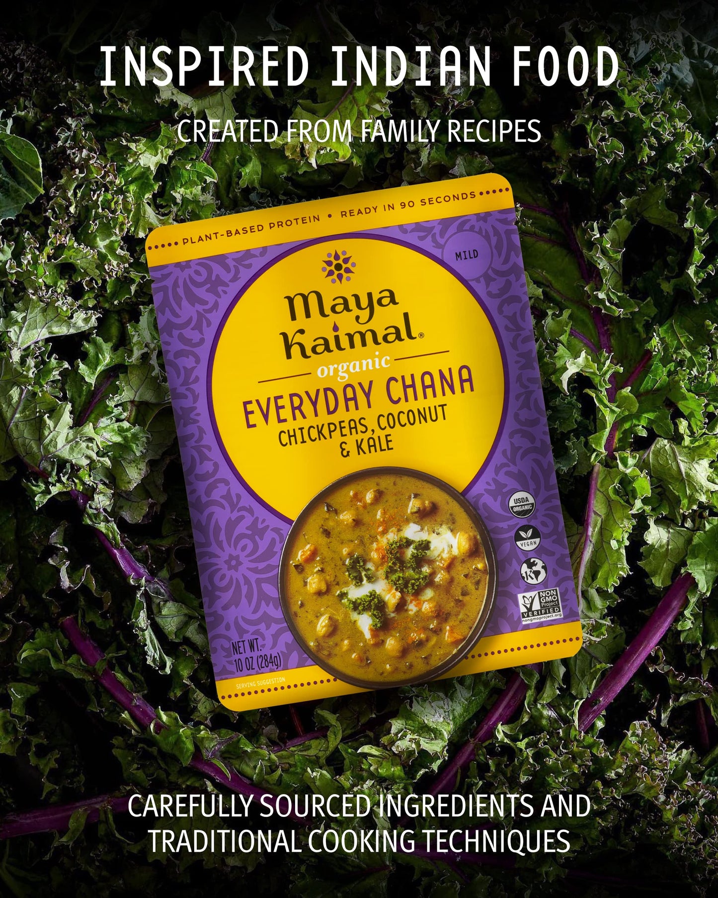 Maya Kaimal Organic Indian Everyday Chana - Fully Cooked - Vegan - Microwavable - Ready To Eat Meals (10 Ounce (Pack Of 3), Chickpeas, Coconut & Kale)