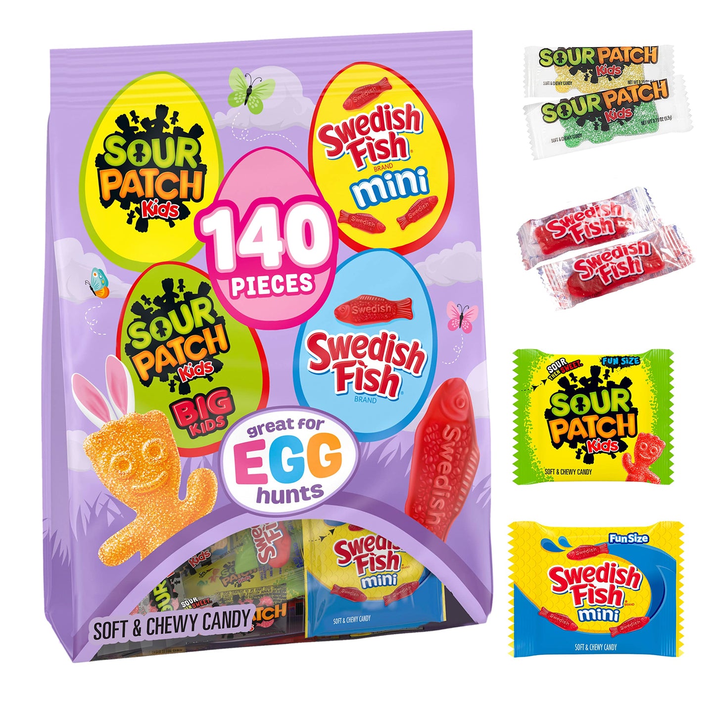 SOUR PATCH KIDS, SOUR PATCH KIDS Big Kids, SWEDISH FISH and SWEDISH FISH Mini Soft & Chewy Easter Candy Variety Pack, Bulk Candy