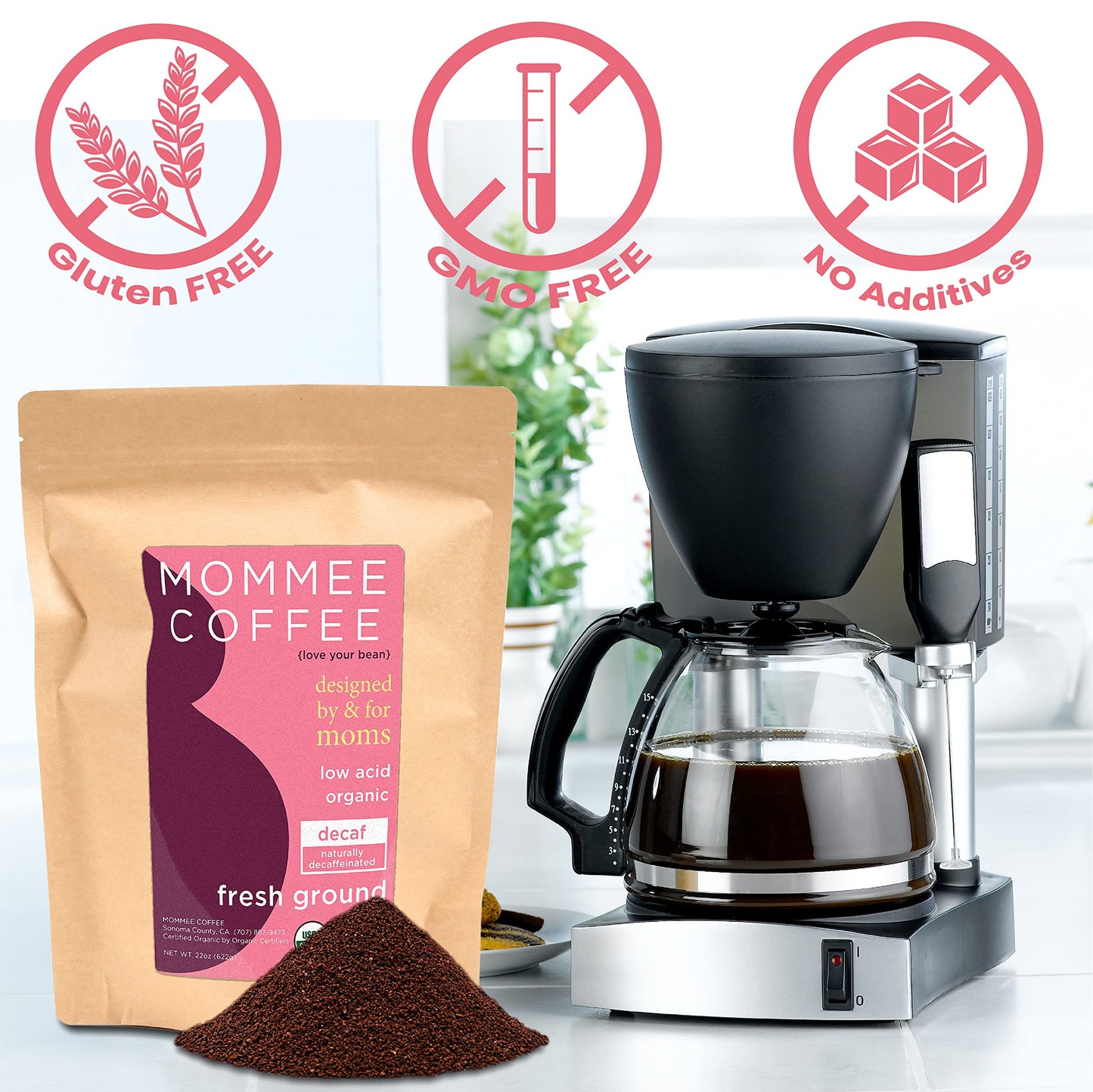 Mommee Coffee - Decaf | Low Acid, Organic, Fair Trade, Water Processed | Ground, 22 Oz.