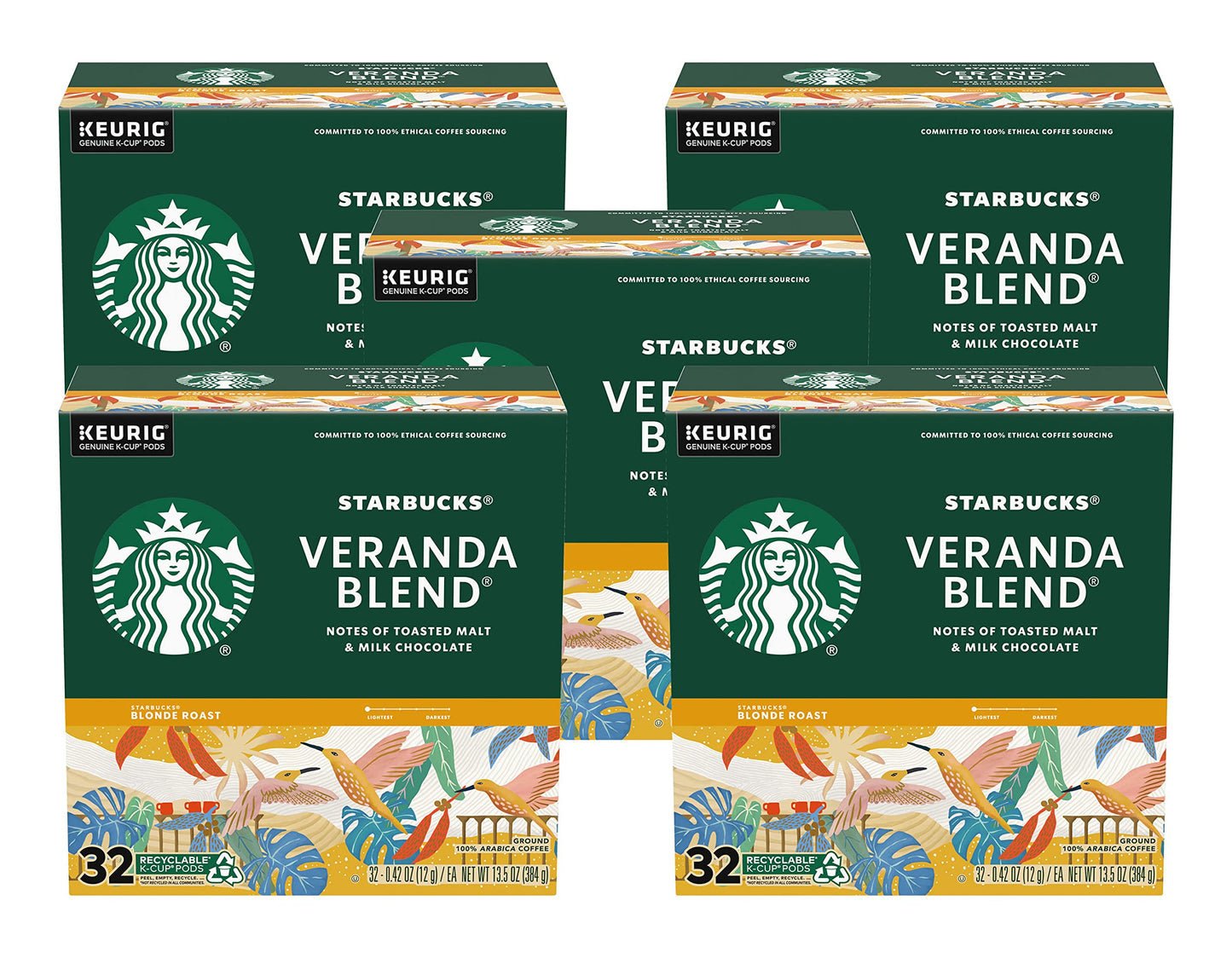 Starbucks Veranda Blend Blonde K-Cup Pods for Keurig, 160 Count, 32 Count (Pack of 5)
