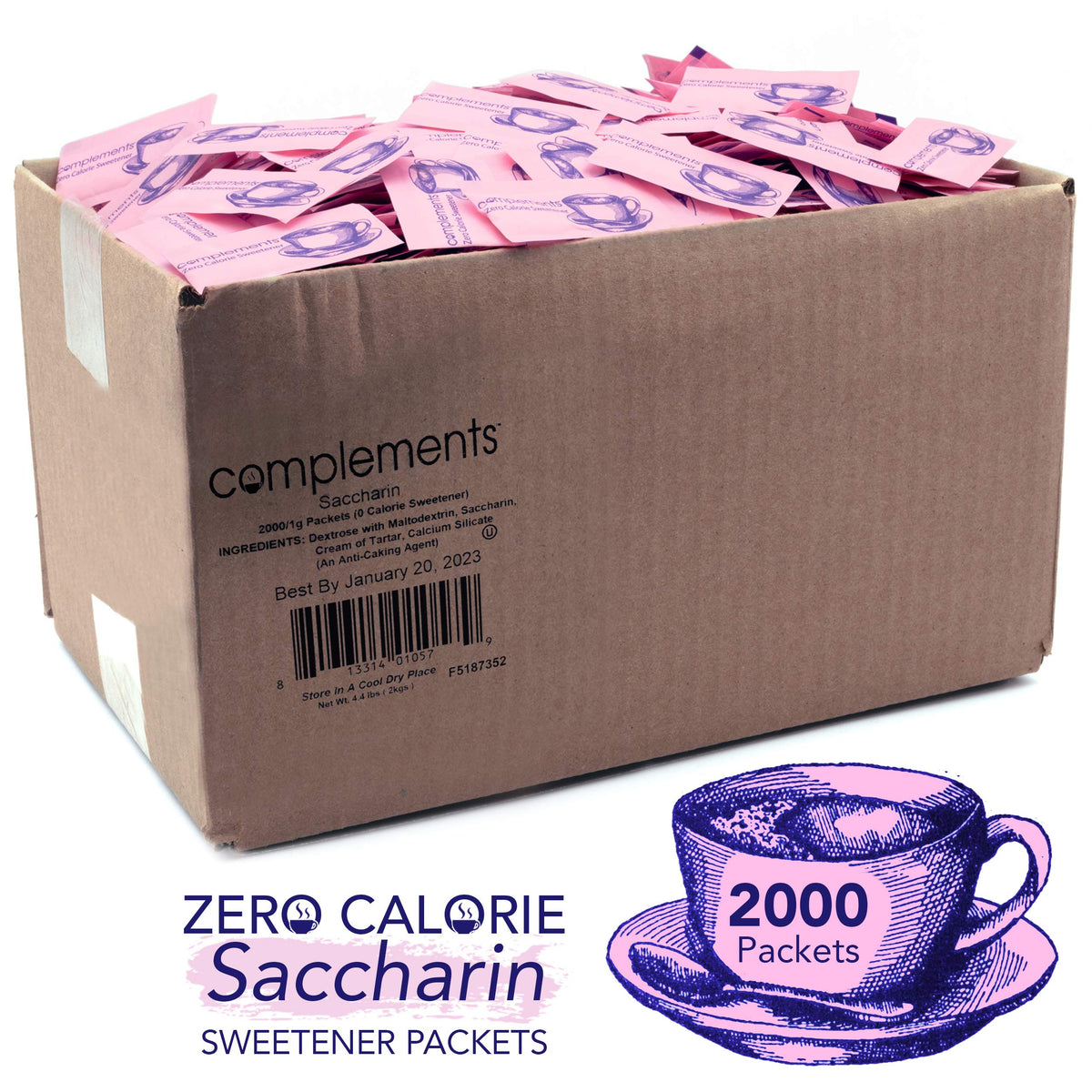 Sweet Complement Complements Zero Calorie Saccharin Pink Sweetener Packets, 2000 Count ...