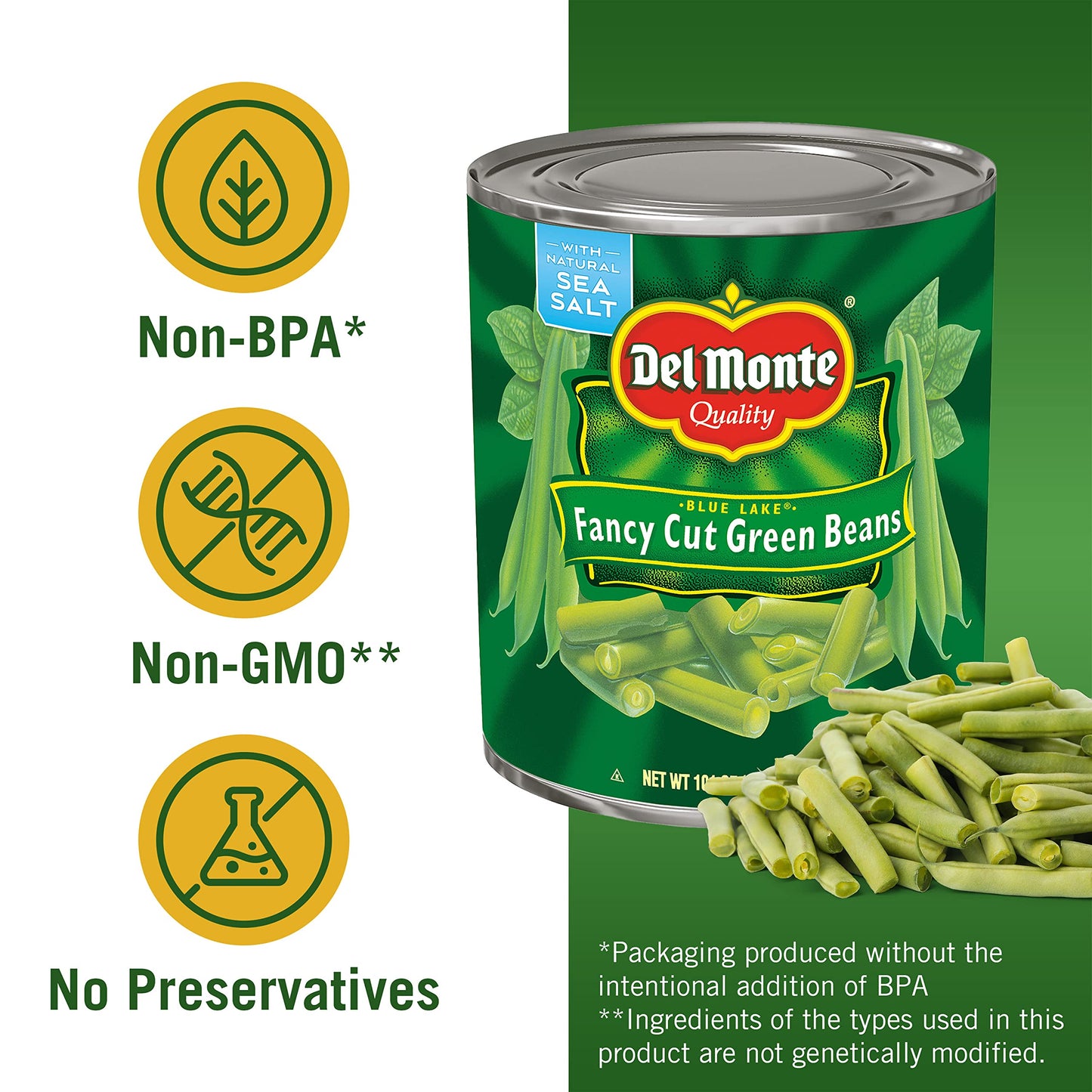 Del Monte Blue Lake Fancy Cut Green Beans, Canned Vegetables, 6.31 Lb, Pack Of 6