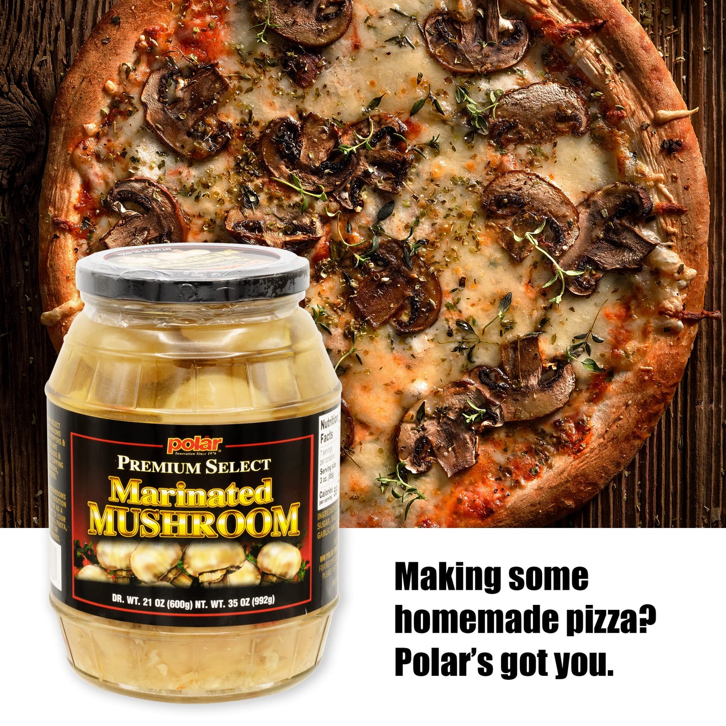 MW Polar Whole Marinated Mushrooms, 35 oz Glass Jar, Pack of 2