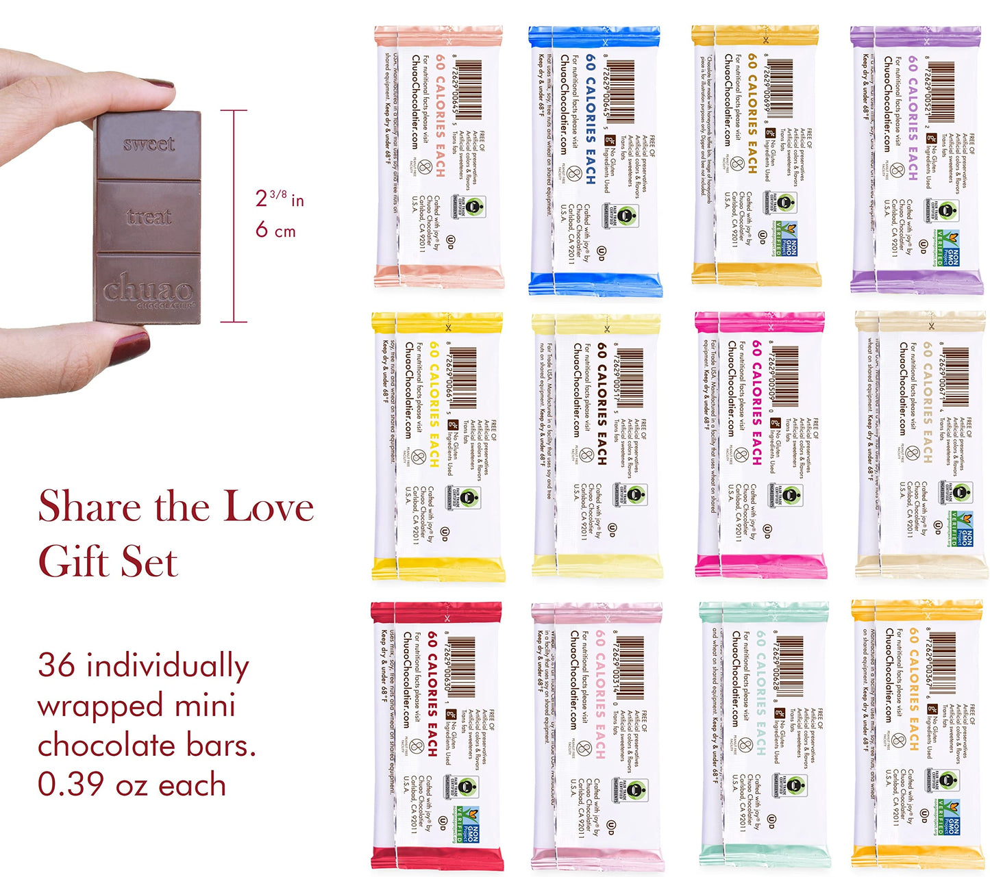 Chuao Chocolatier Assorted Milk & Dark Chocolate Bars Gift Box - 36 Count, 0.39 oz Each, Ideal for Holidays & Corporate Gifts