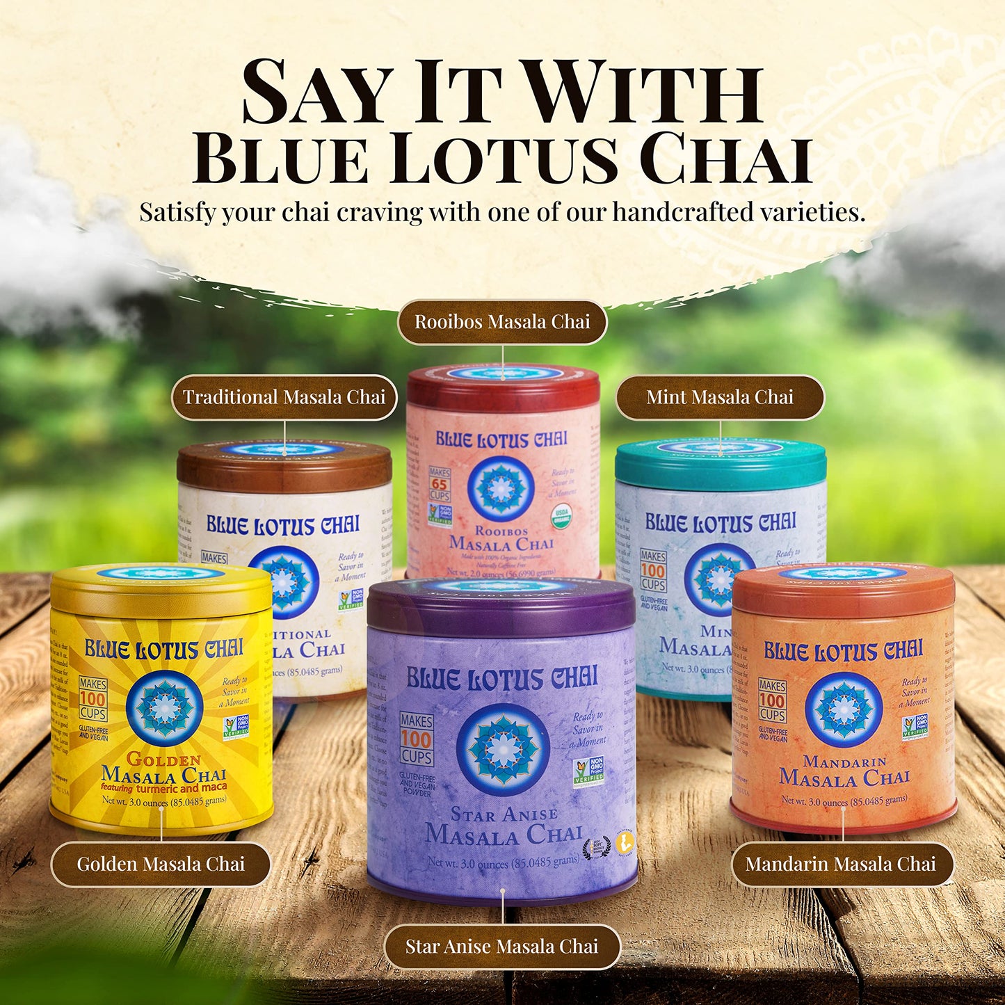 Blue Lotus Chai - Star Anise Masala Chai - Makes 100 Cups - 3 Ounce Masala Spiced Chai Powder With Organic Spices - Instant Indi