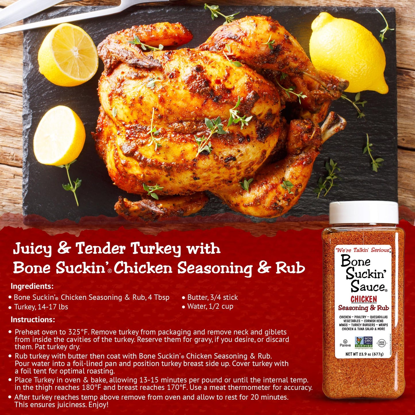 Bone Suckin' Sauce Bulk Chicken Seasoning & Rub - Brown Sugar, Garlic, Onion, Spices - Non-Gmo, Gluten-Free, Fat-Free, Kosher, P