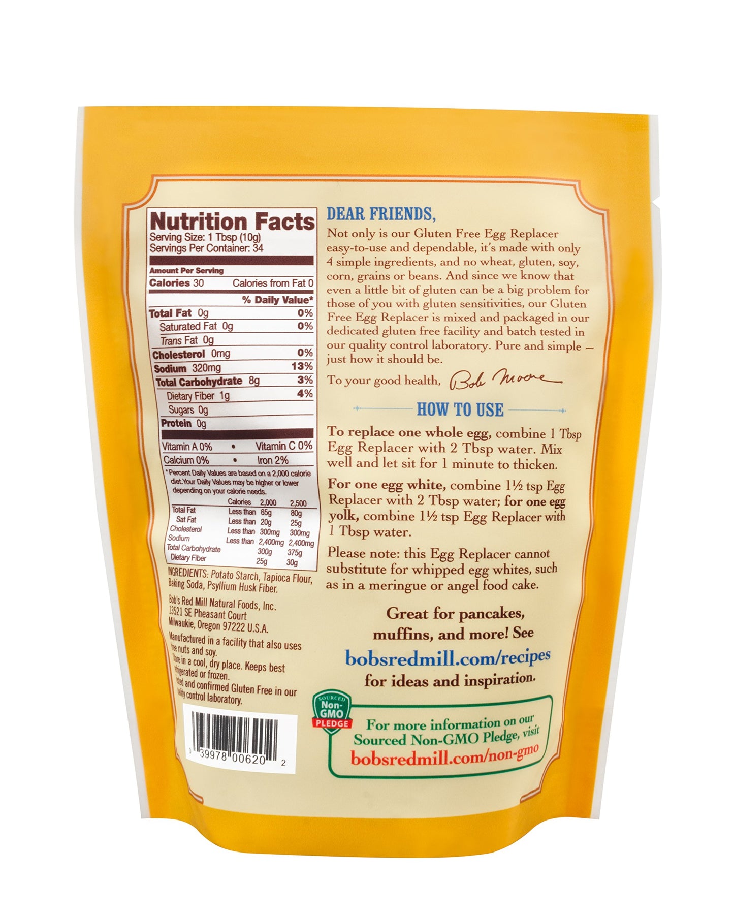 Bobs Red Mill GF Egg Replacer, 12 Ounce Bag (Pack of 1), Equals 34 Eggs/Bag, Gluten Free, Non-GMO, Vegan, Paleo Friendly