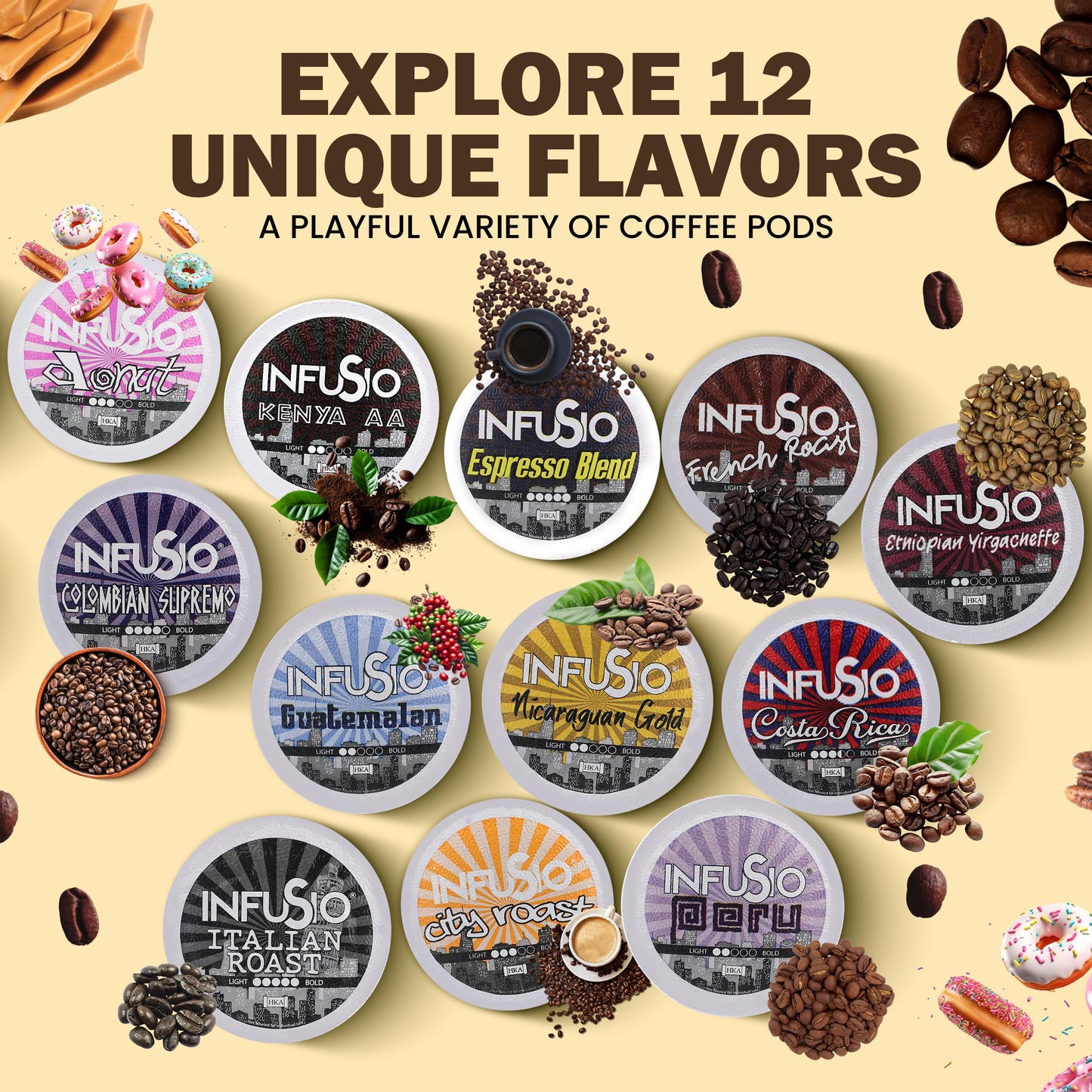 InfuSio French Roast Coffee Pods for Keurig K Cup® malt-inspired - 96 Count, Single Serve