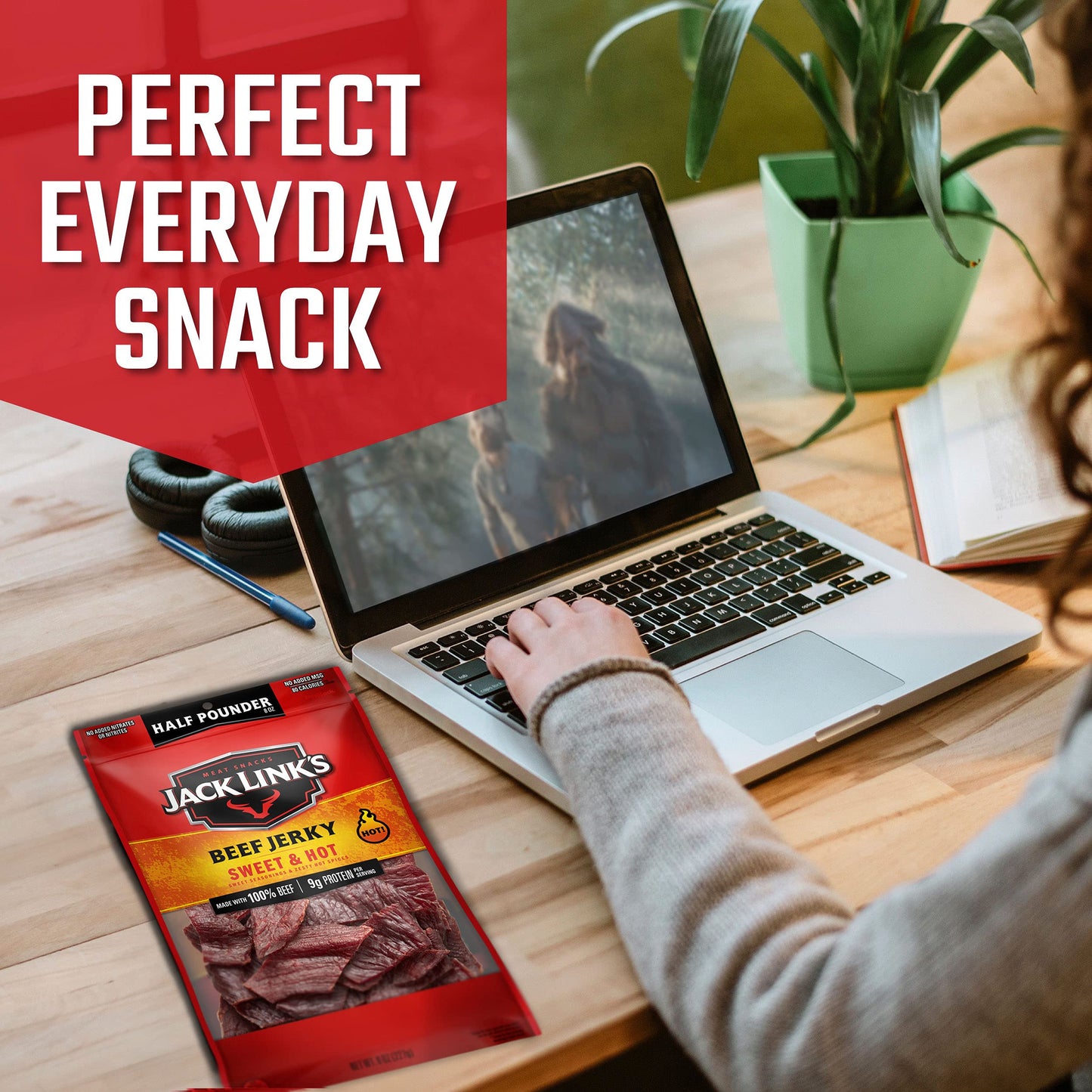 Jack Links Beef Jerky Sweet & Hot, 8 Ounce Bag, 9g Protein, 96% Fat Free, No Added MSG or Nitrates/Nitrites