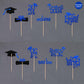 Gexolenu 36 Pcs Class Of 2024 Graduation Cupcake Toppers, Blue Glitter Double-Sided Grad Cap Cake Toppers For Graduation Party S
