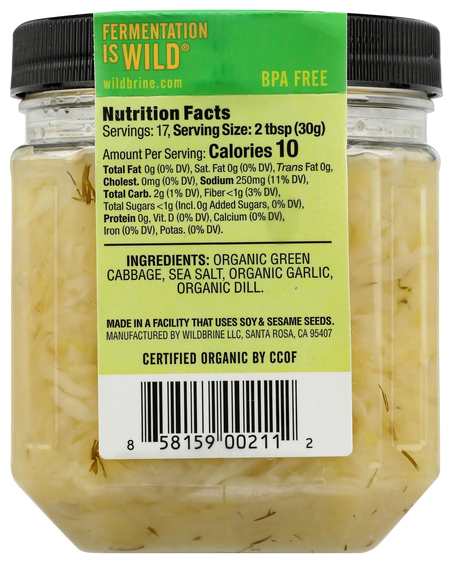 Wildbrine Dill Garlic Sauerkraut, 18 Oz